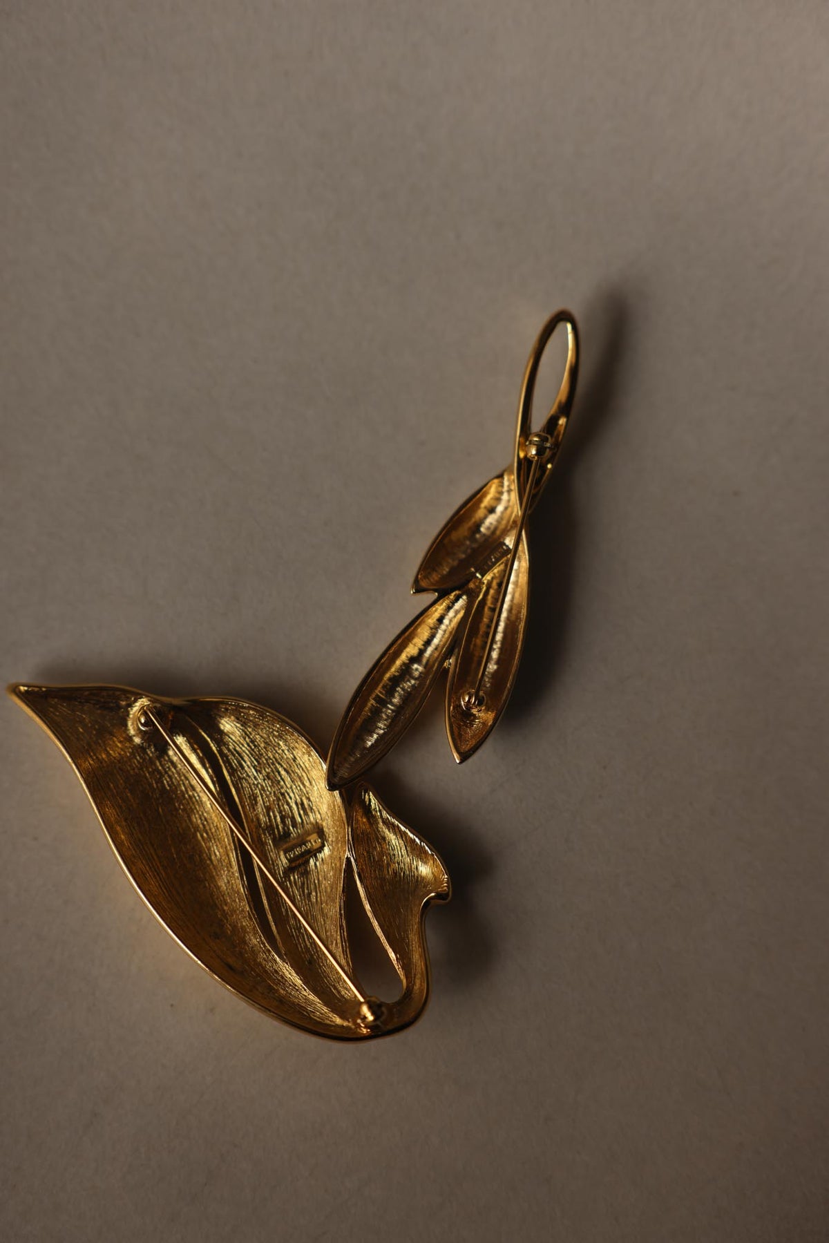 Trifari Gold Tone Abstract Bird & Leaf Brooch Set
