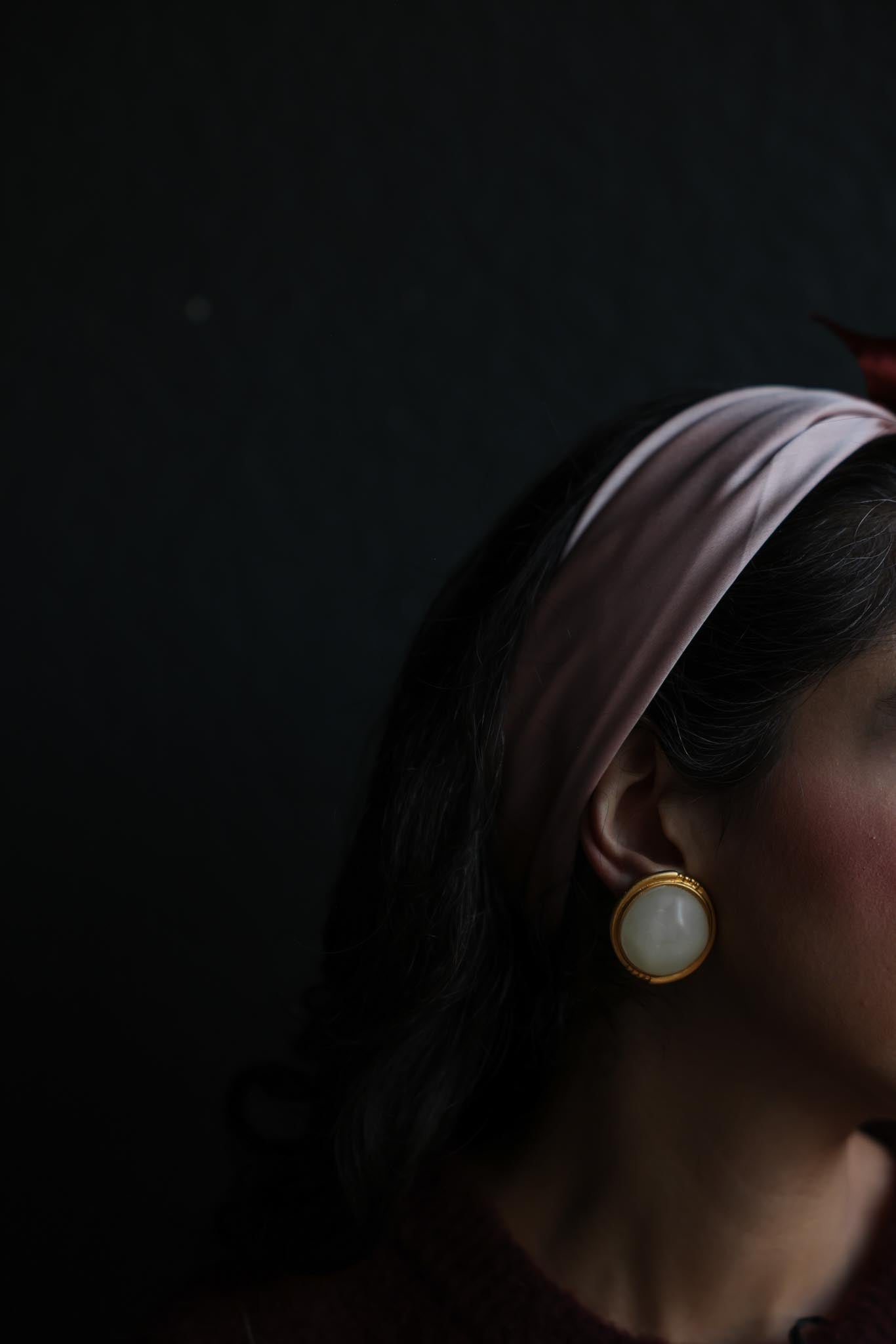 Matte Gold Clip-On Earrings with Creamy White Center