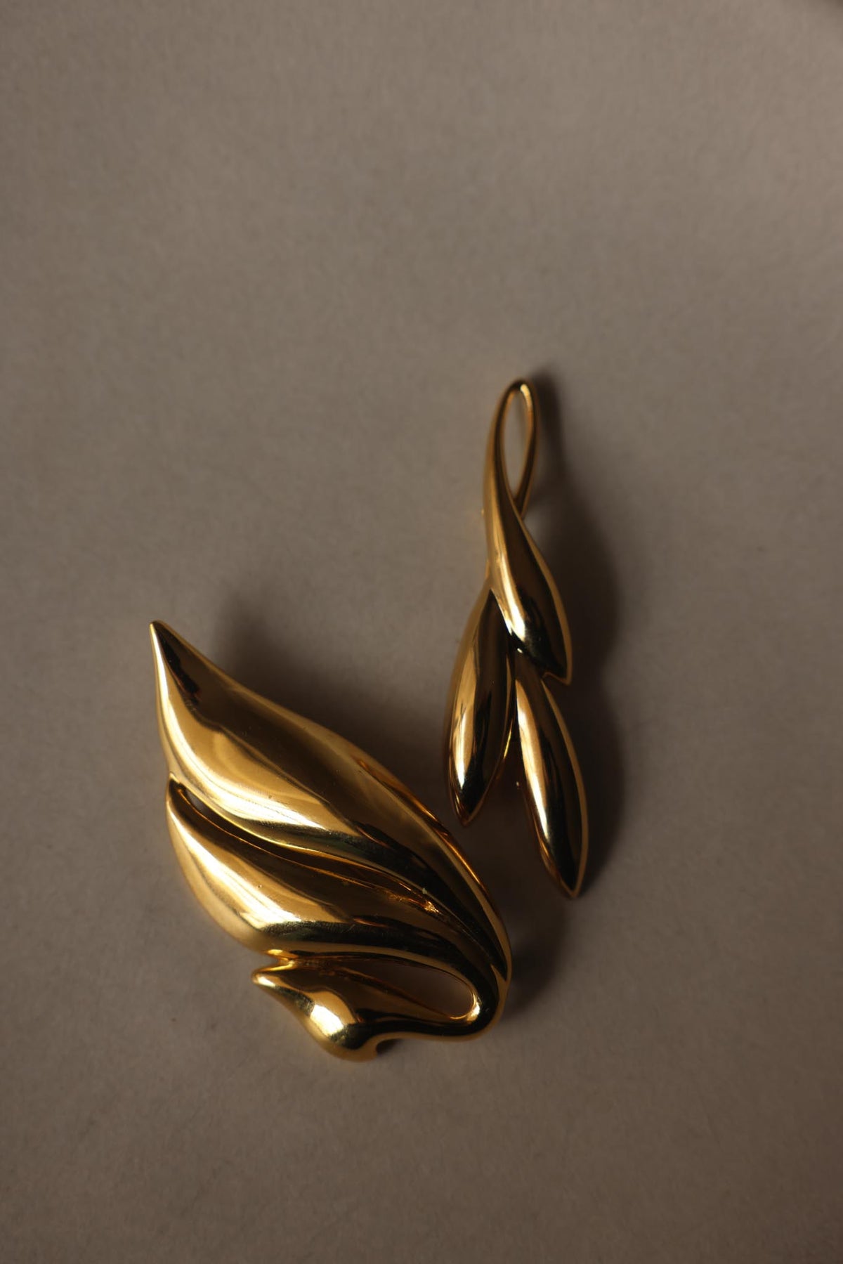 Trifari Gold Tone Abstract Bird & Leaf Brooch Set
