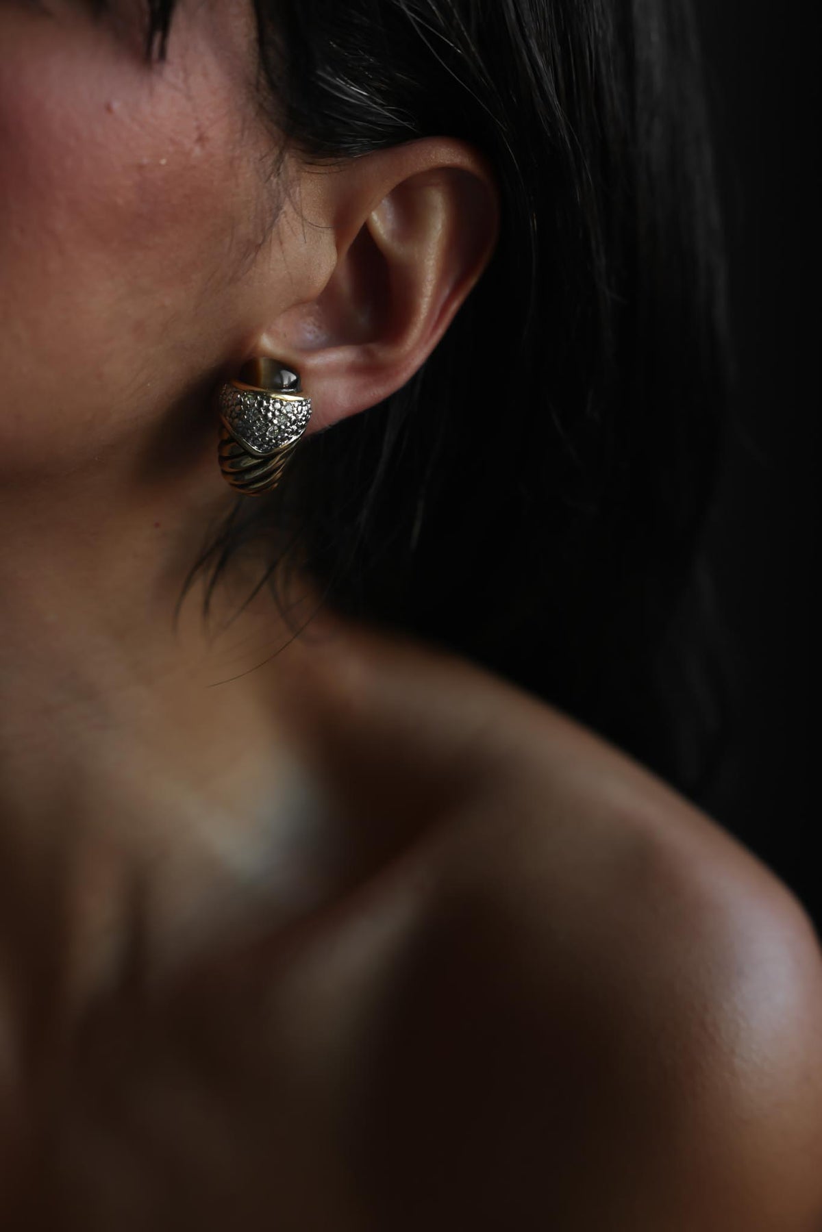 Two-Tone Brown Cabochon Clip-On Earrings