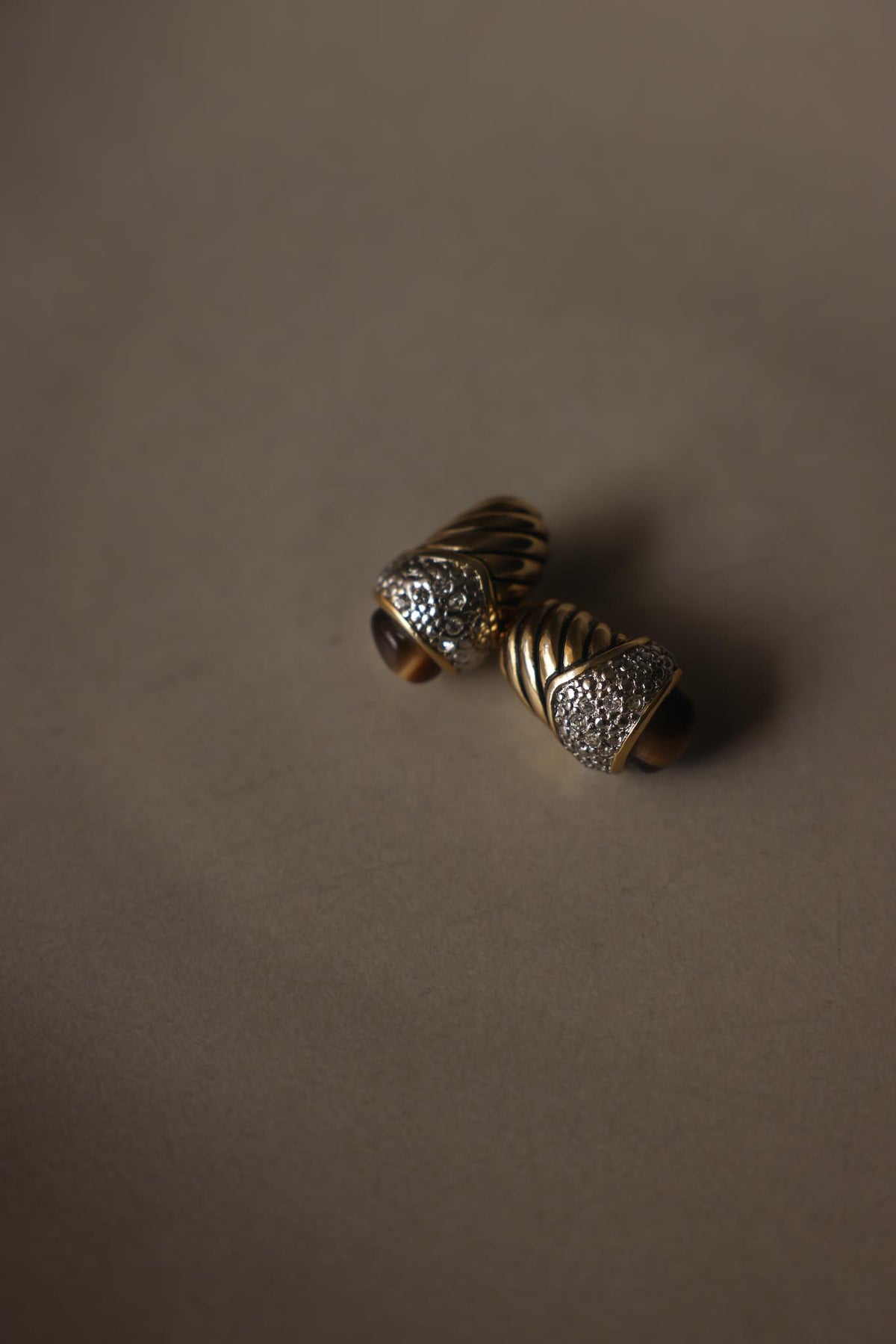 Two-Tone Brown Cabochon Clip-On Earrings