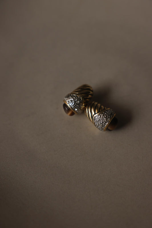 Two-Tone Brown Cabochon Clip-On Earrings