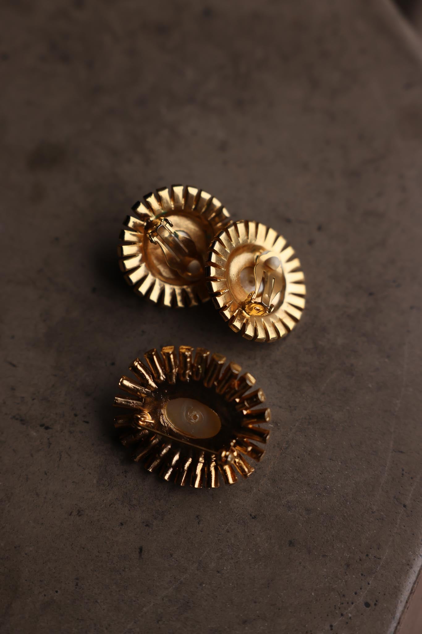 Gold-Tone Faux Pearl and Rhinestone Earring & Brooch Set