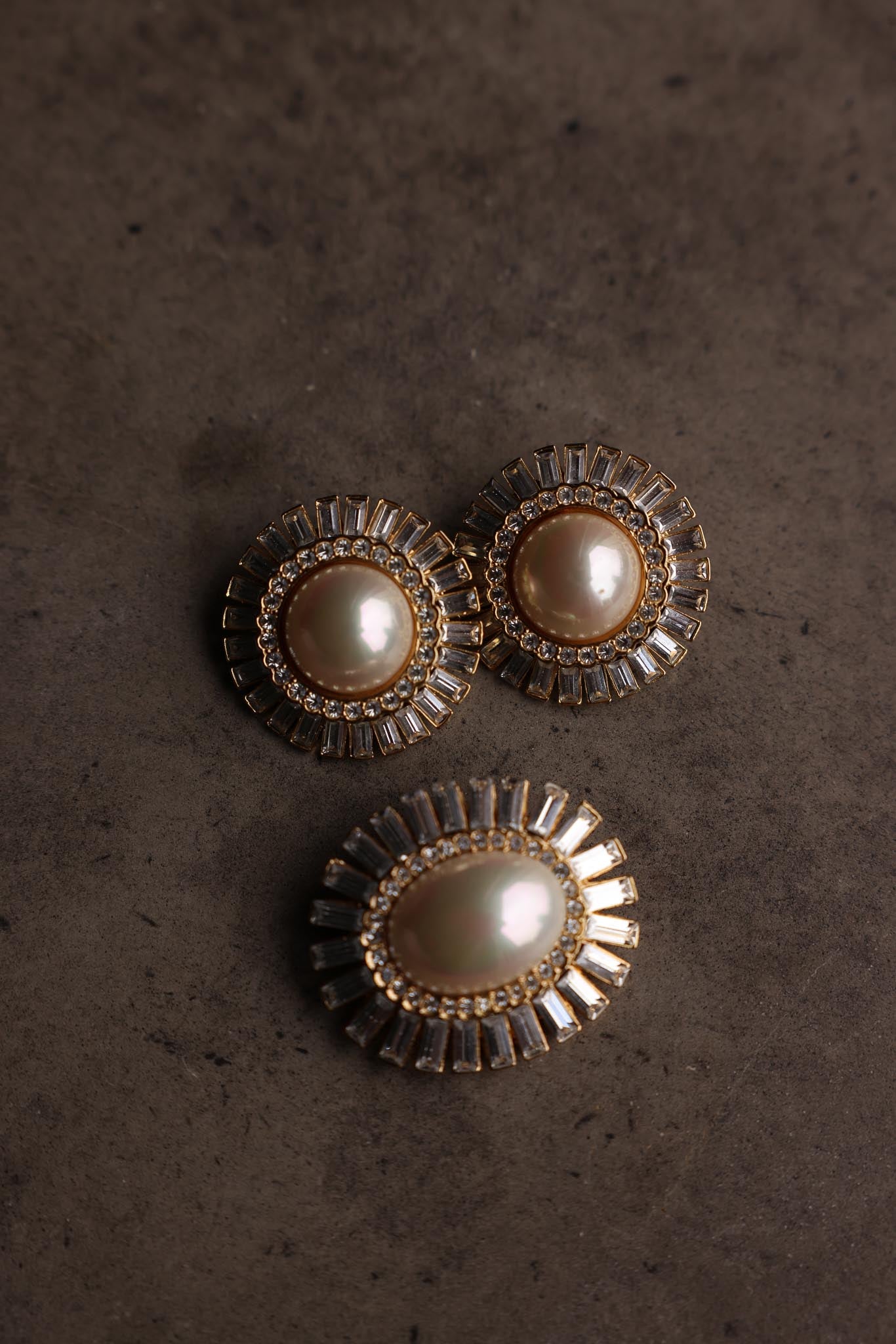 Gold-Tone Faux Pearl and Rhinestone Earring & Brooch Set