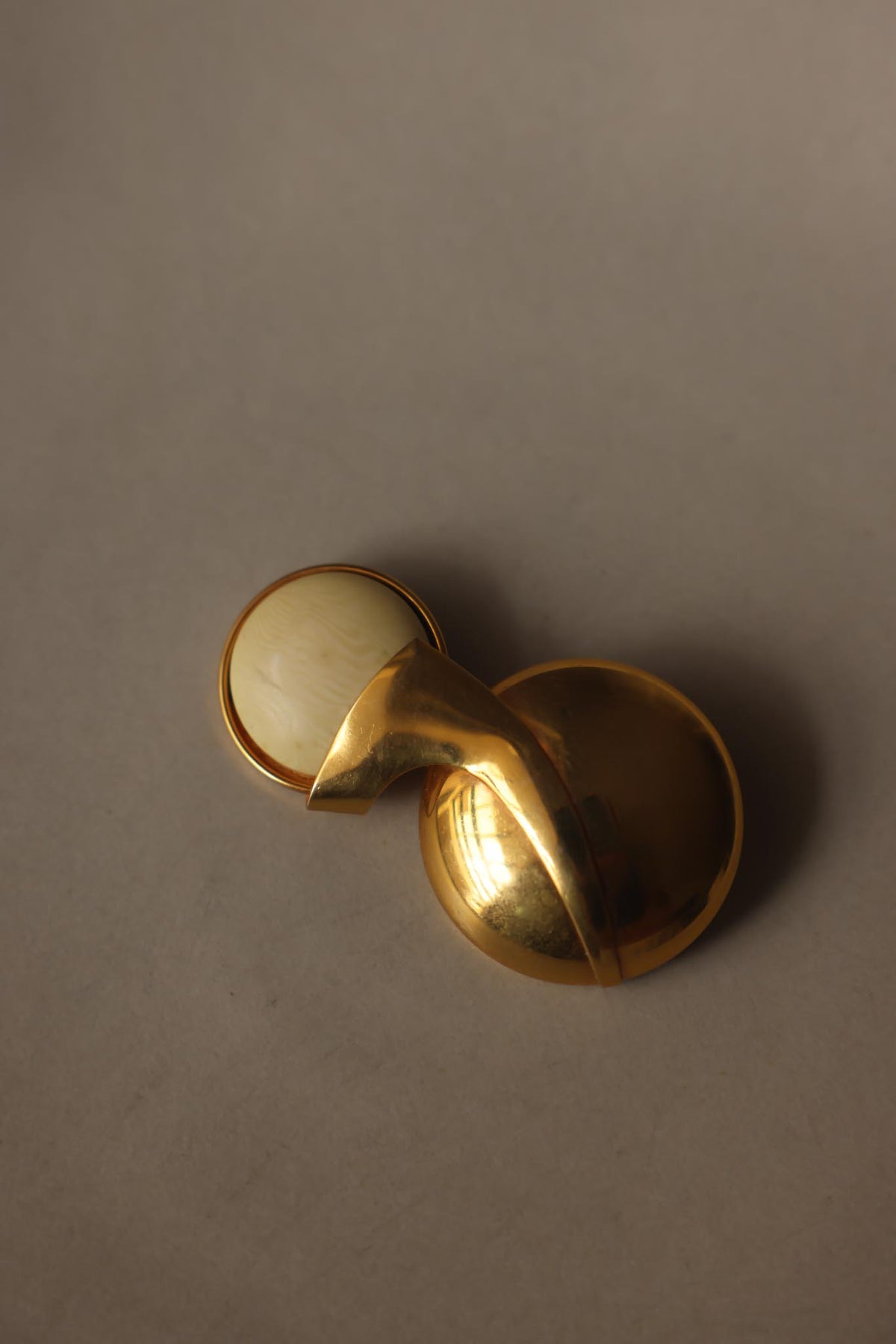 Gold Tone Abstract Statement Brooch with Cream Cabochon