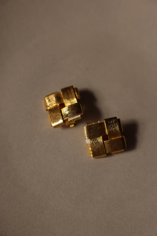 Brushed Gold-Tone Square Clip-On Earrings