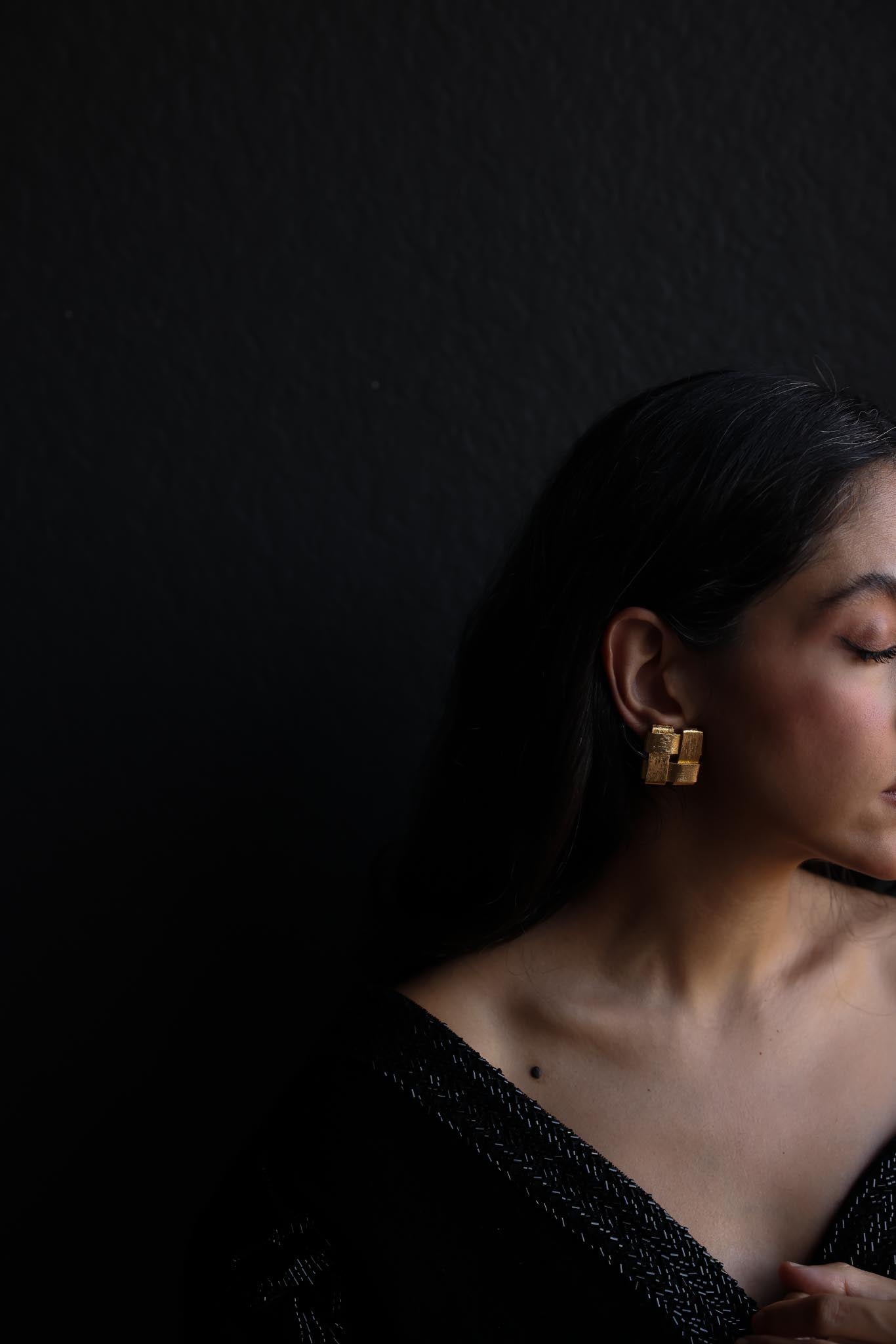 Brushed Gold-Tone Square Clip-On Earrings