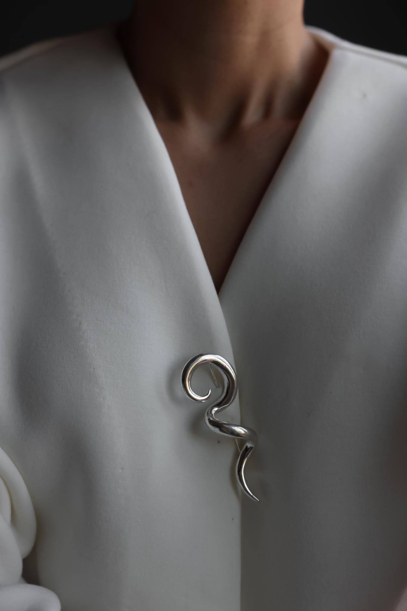 Silver Tone Abstract Swirl Brooch