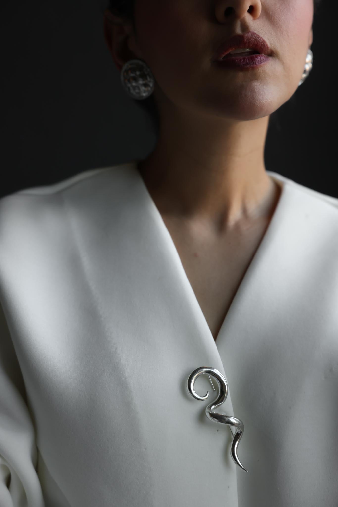 Silver Tone Abstract Swirl Brooch