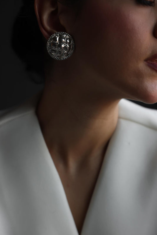 Cacharel Silver Tone Textured Dome Clip-On Earrings