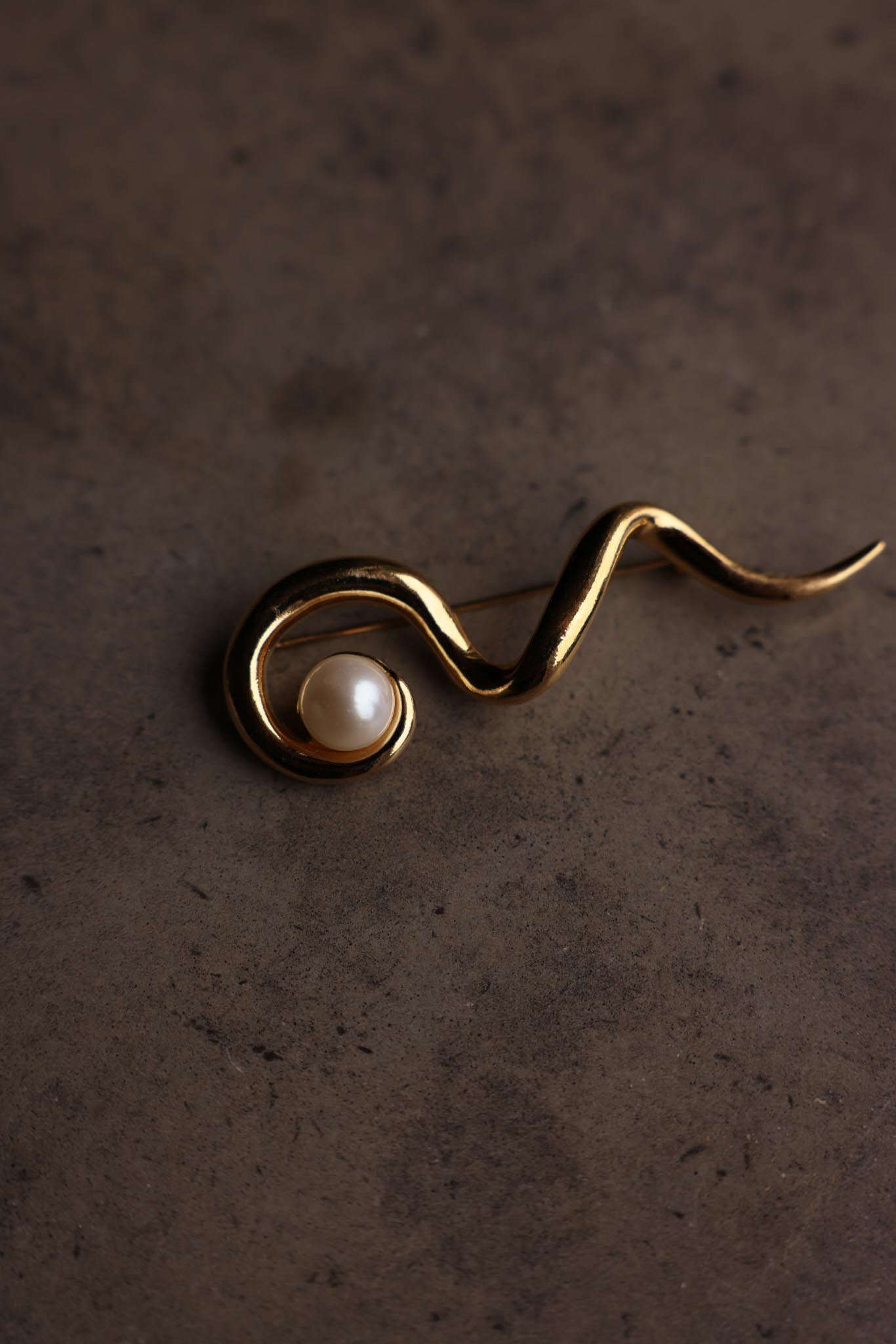 Avon Gold-Tone Faux Pearl Serpentine Brooch