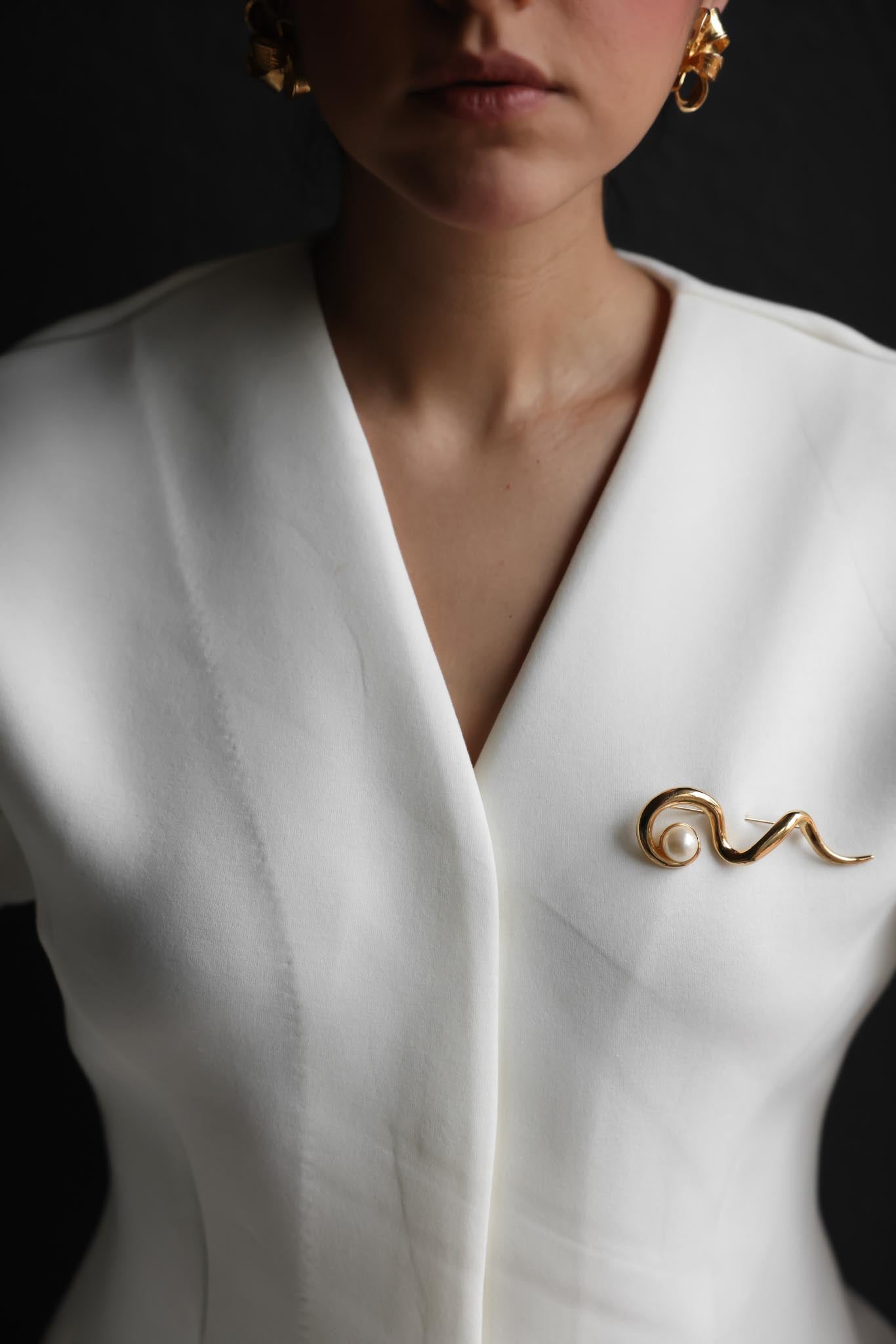 Avon Gold-Tone Faux Pearl Serpentine Brooch