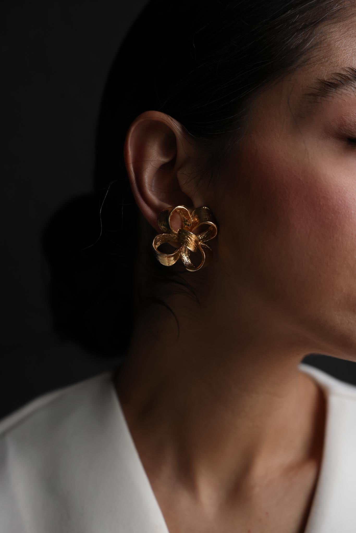 Gold-Tone Sculptural Flower Earrings