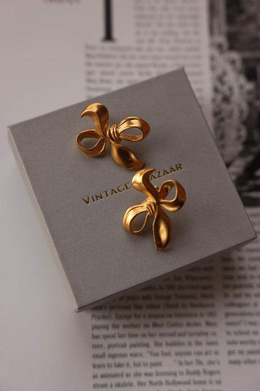 Golden Bow Earrings|Vintage Baazaar 