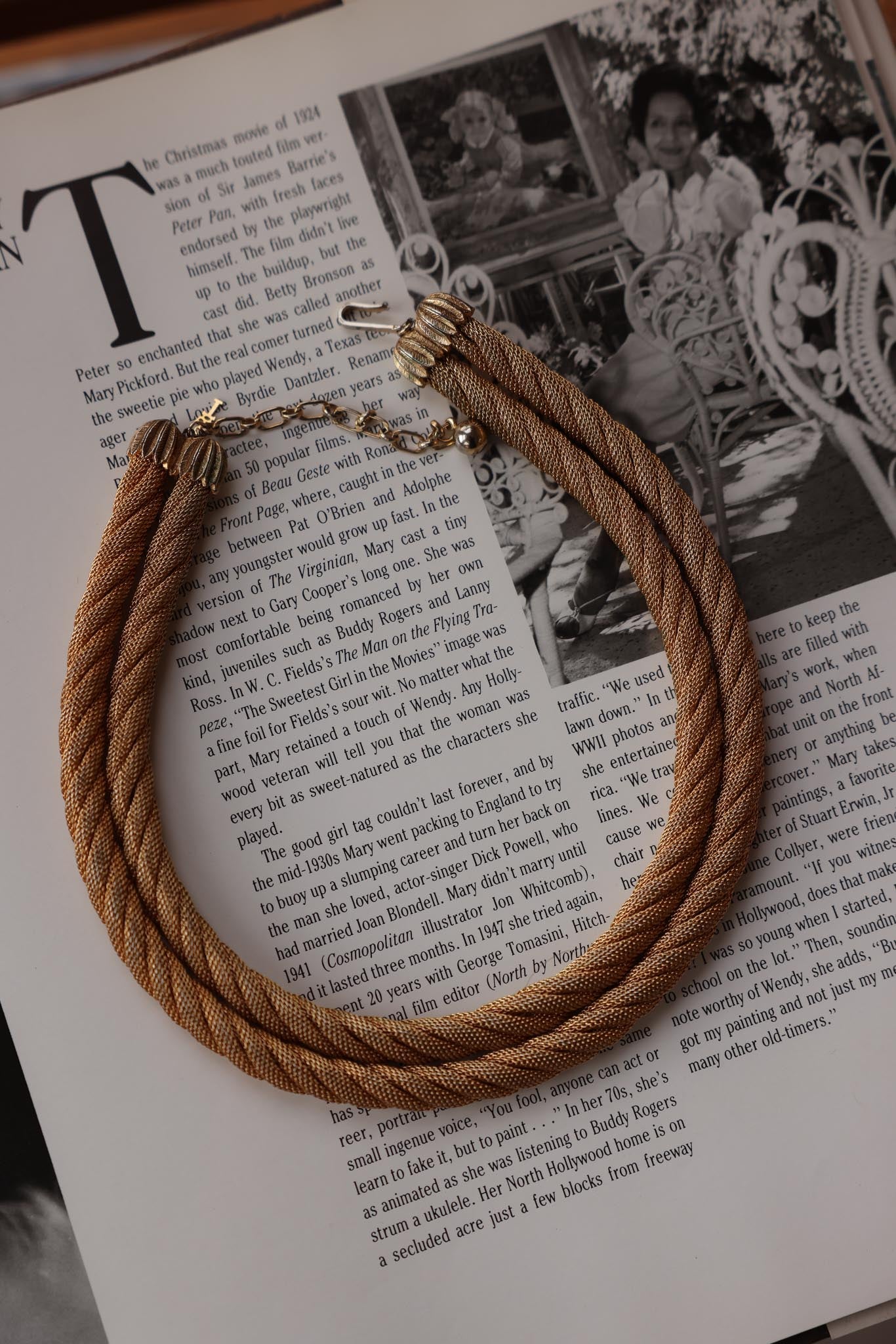 Trifari Gold Tone Rope Necklace|Vintage Baazaar 