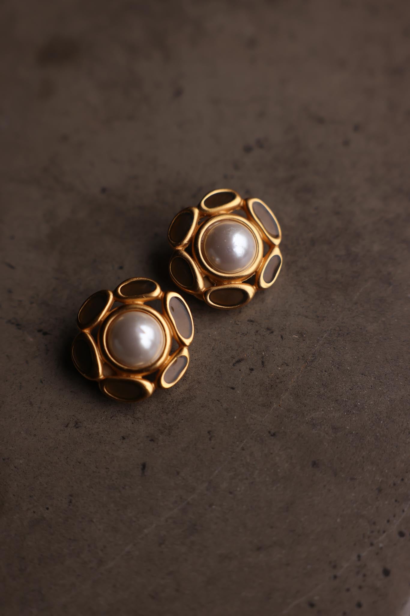 AK Gold-Tone Faux Pearl Enamel Clip-On Earrings