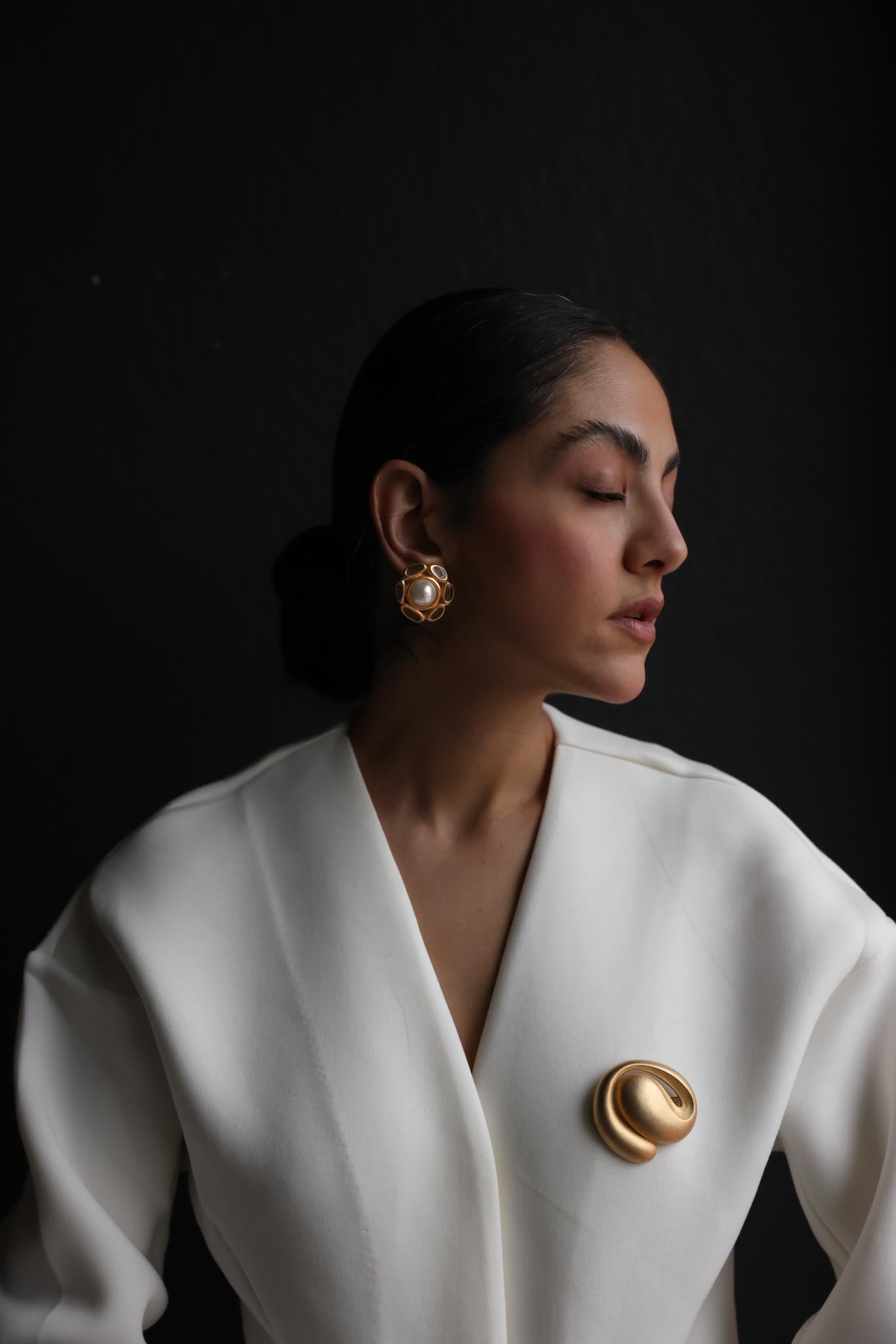 AK Gold-Tone Faux Pearl Enamel Clip-On Earrings