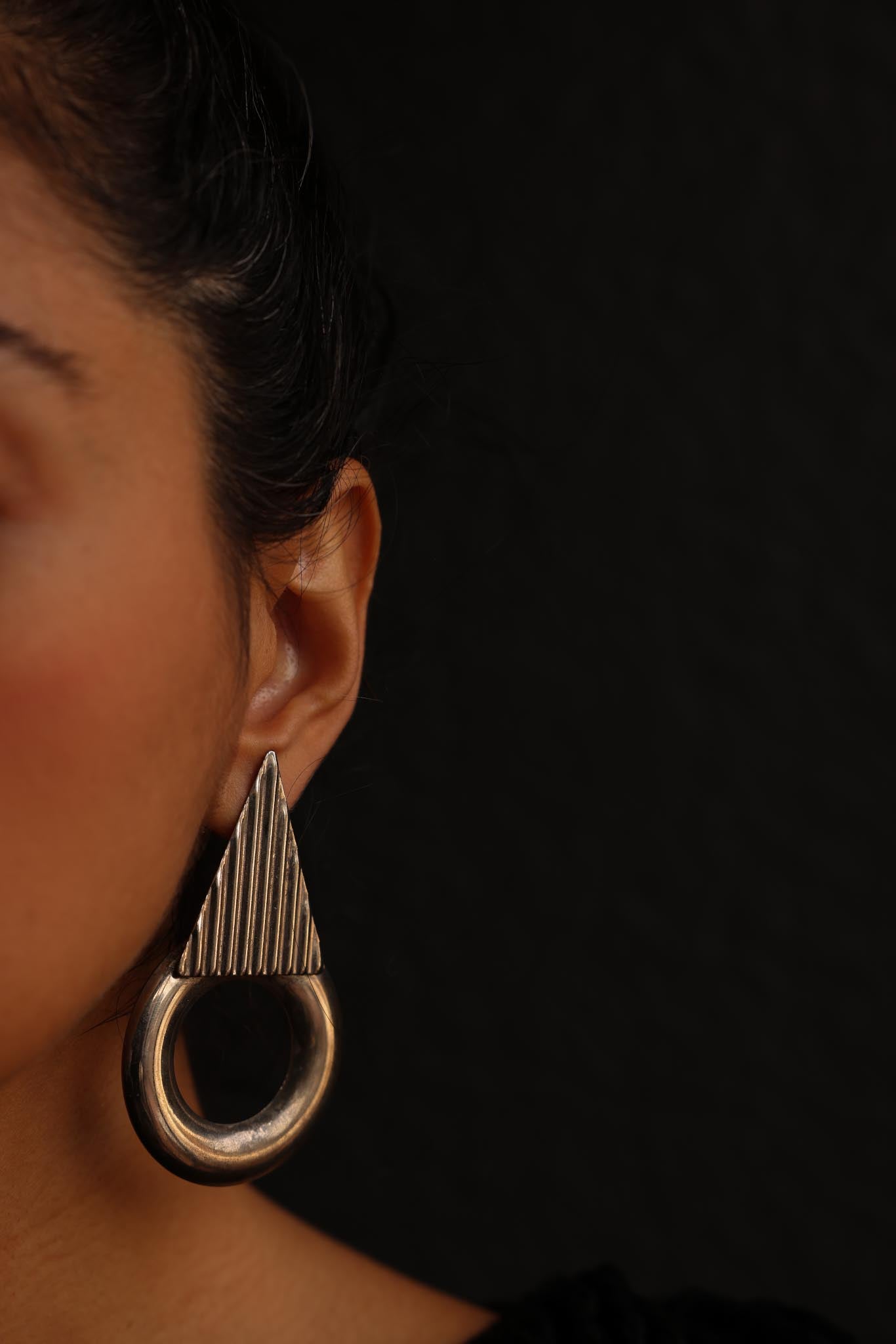 Silver Tone Statement Geometric Earrings|Vintage Baazaar 