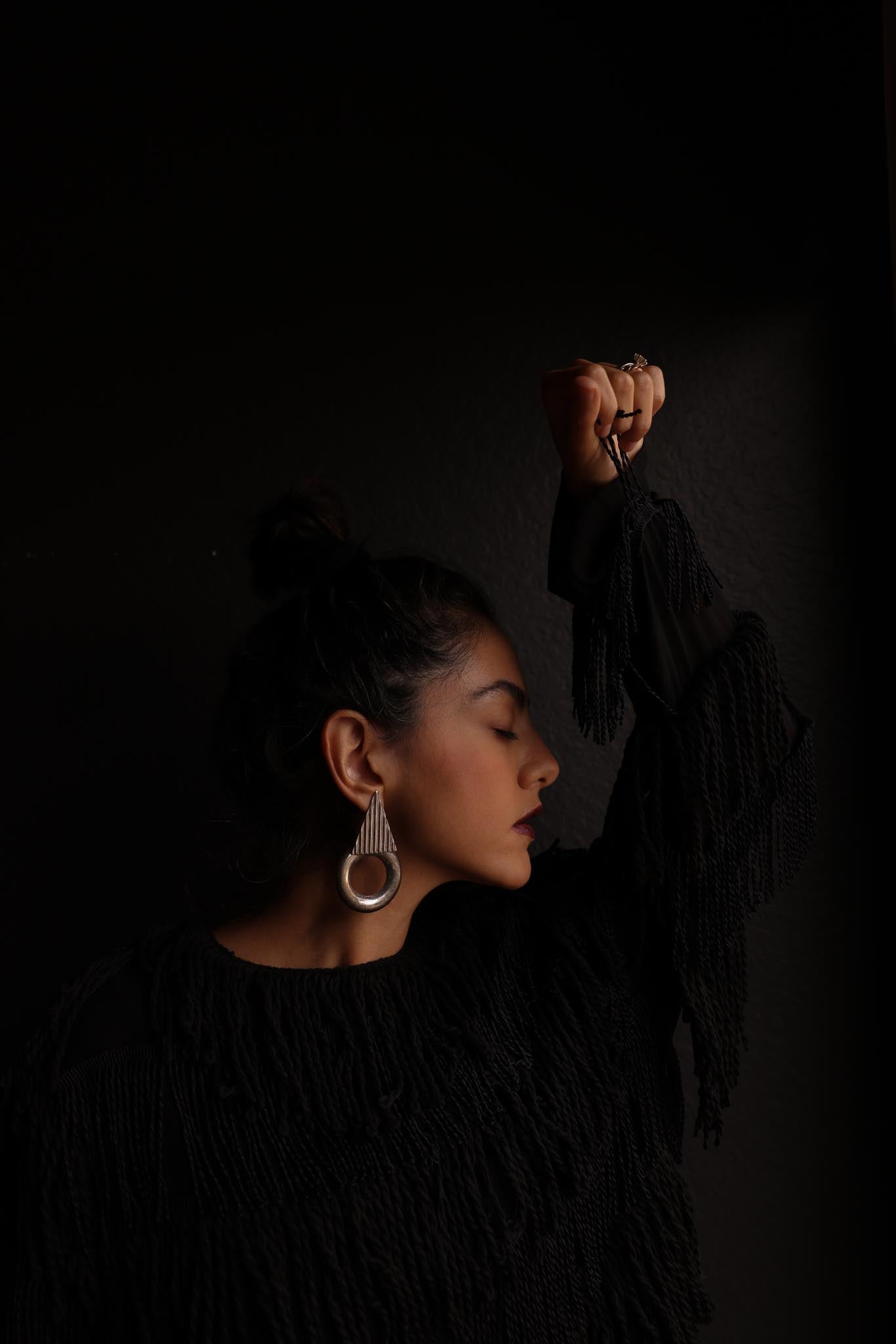 Silver Tone Statement Geometric Earrings|Vintage Baazaar 
