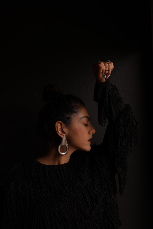Silver Tone Statement Geometric Earrings|Vintage Baazaar 