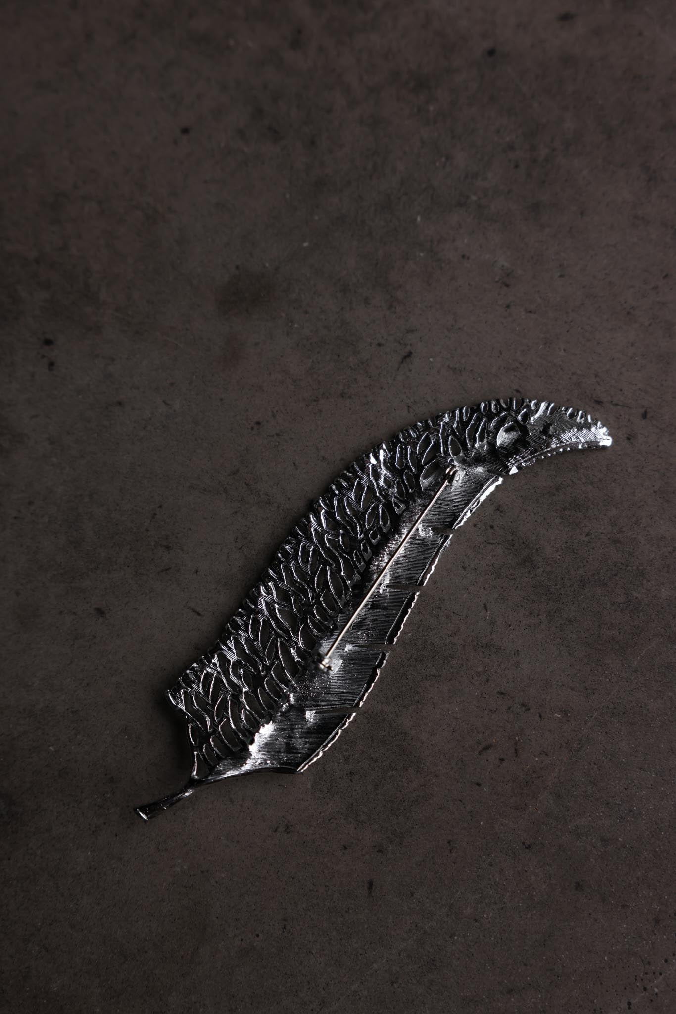 Silver-Tone Sculptural Feather Brooch