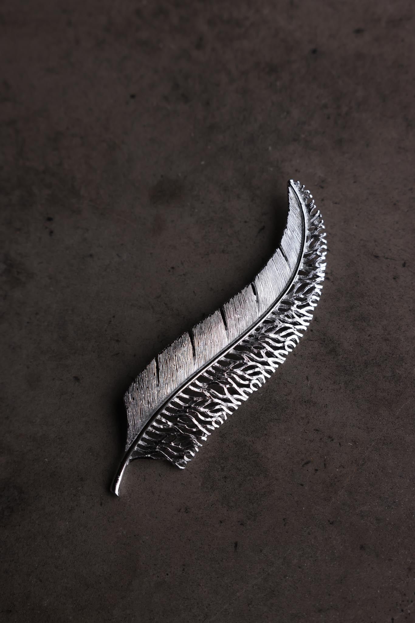 Silver-Tone Sculptural Feather Brooch