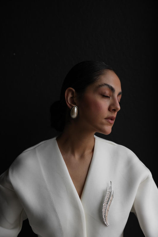 Silver-Tone Sculptural Feather Brooch