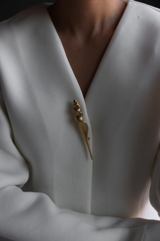Matte Gold Spiral Shell Brooch
