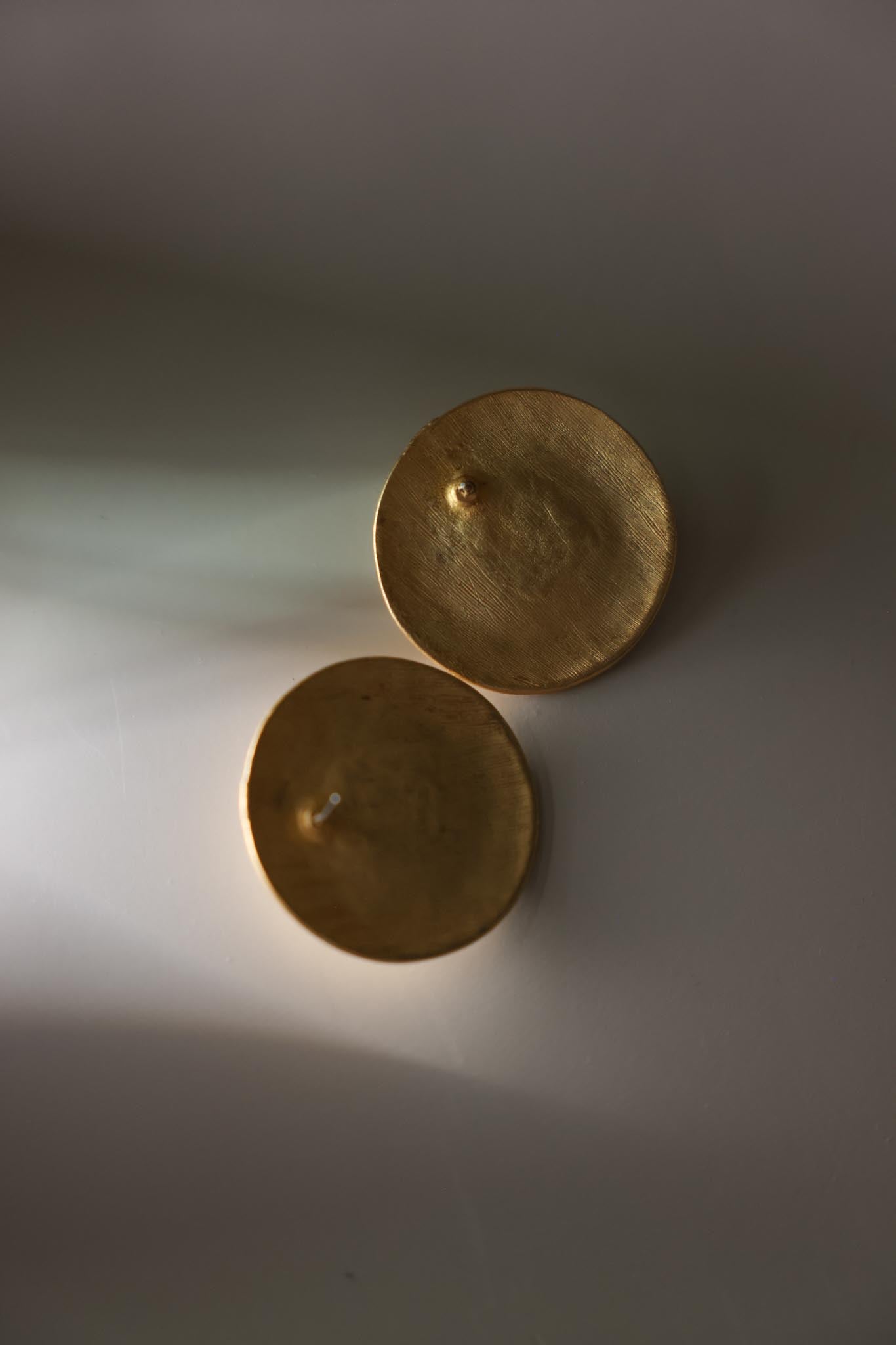 Matte Gold Purple Cabochon Statement Earrings