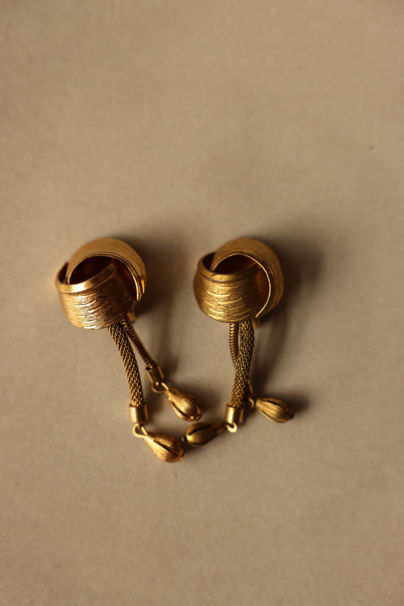 Brushed Gold Clip-On Tassel Earrings|Vintage Baazaar 