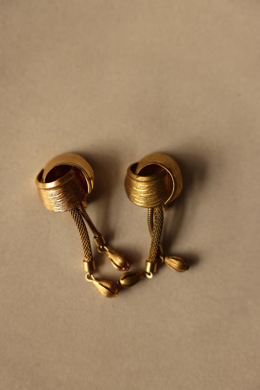 Brushed Gold Clip-On Tassel Earrings|Vintage Baazaar 
