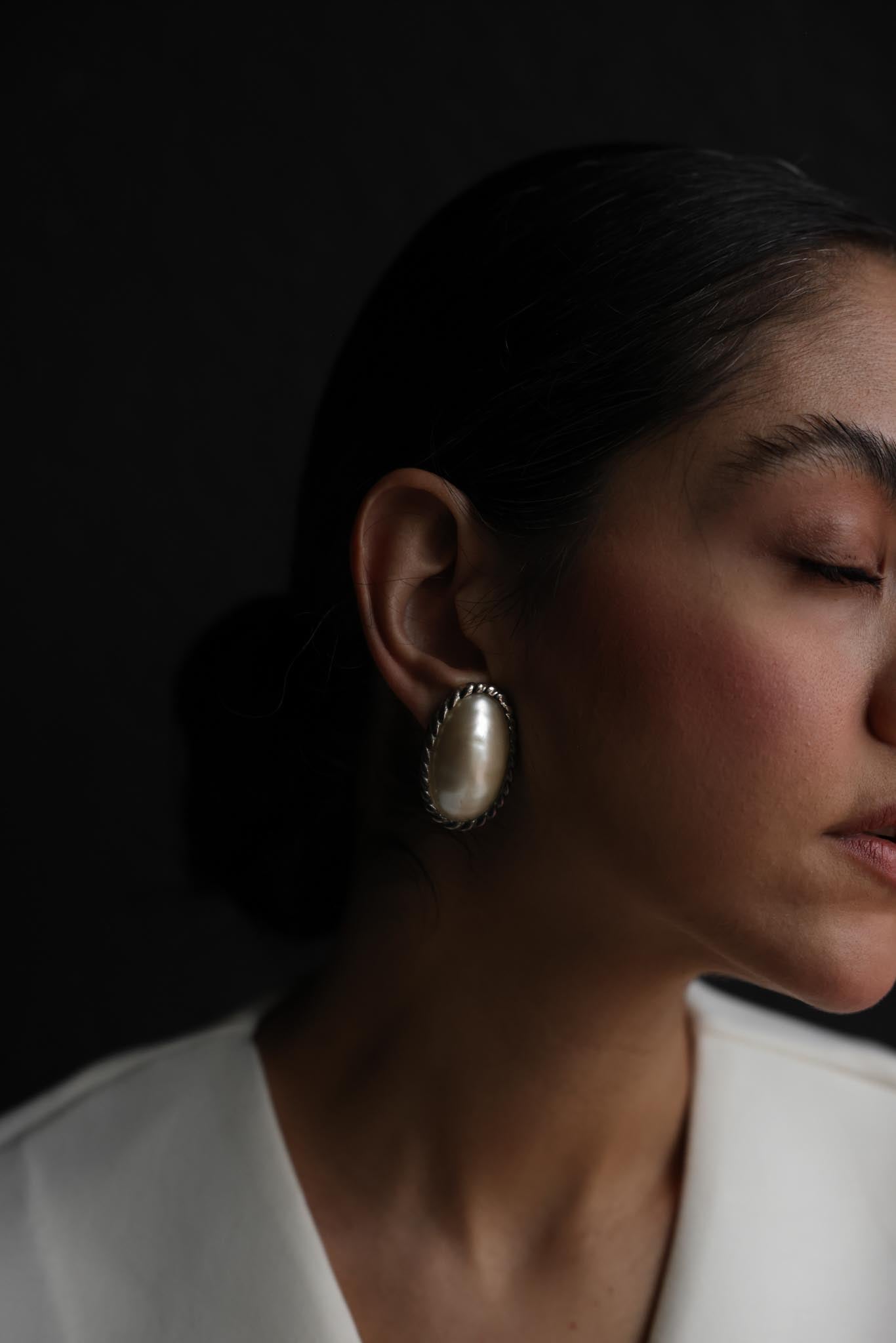 Oval Faux Pearl Clip-On Earrings