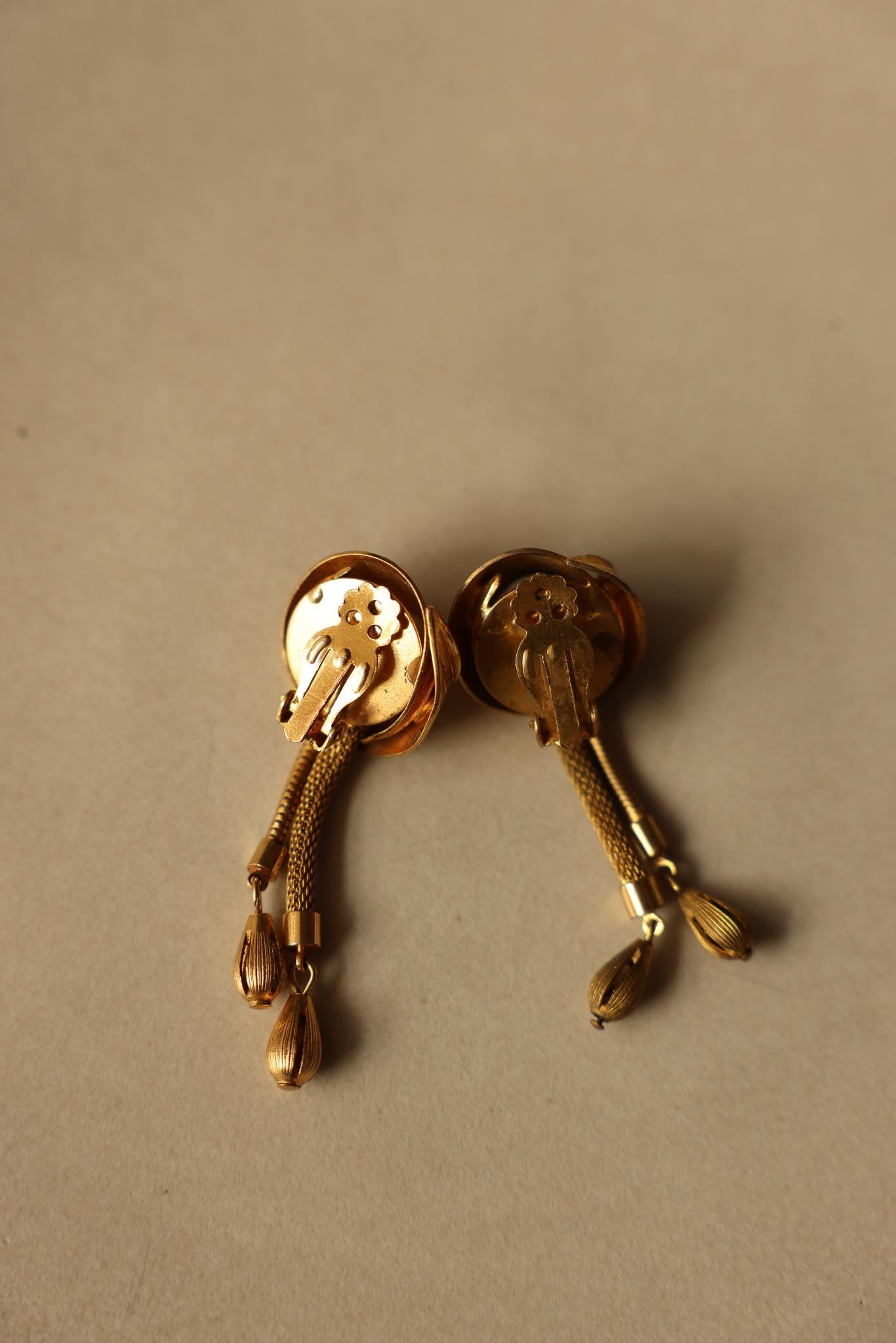 Brushed Gold Clip-On Tassel Earrings|Vintage Baazaar 