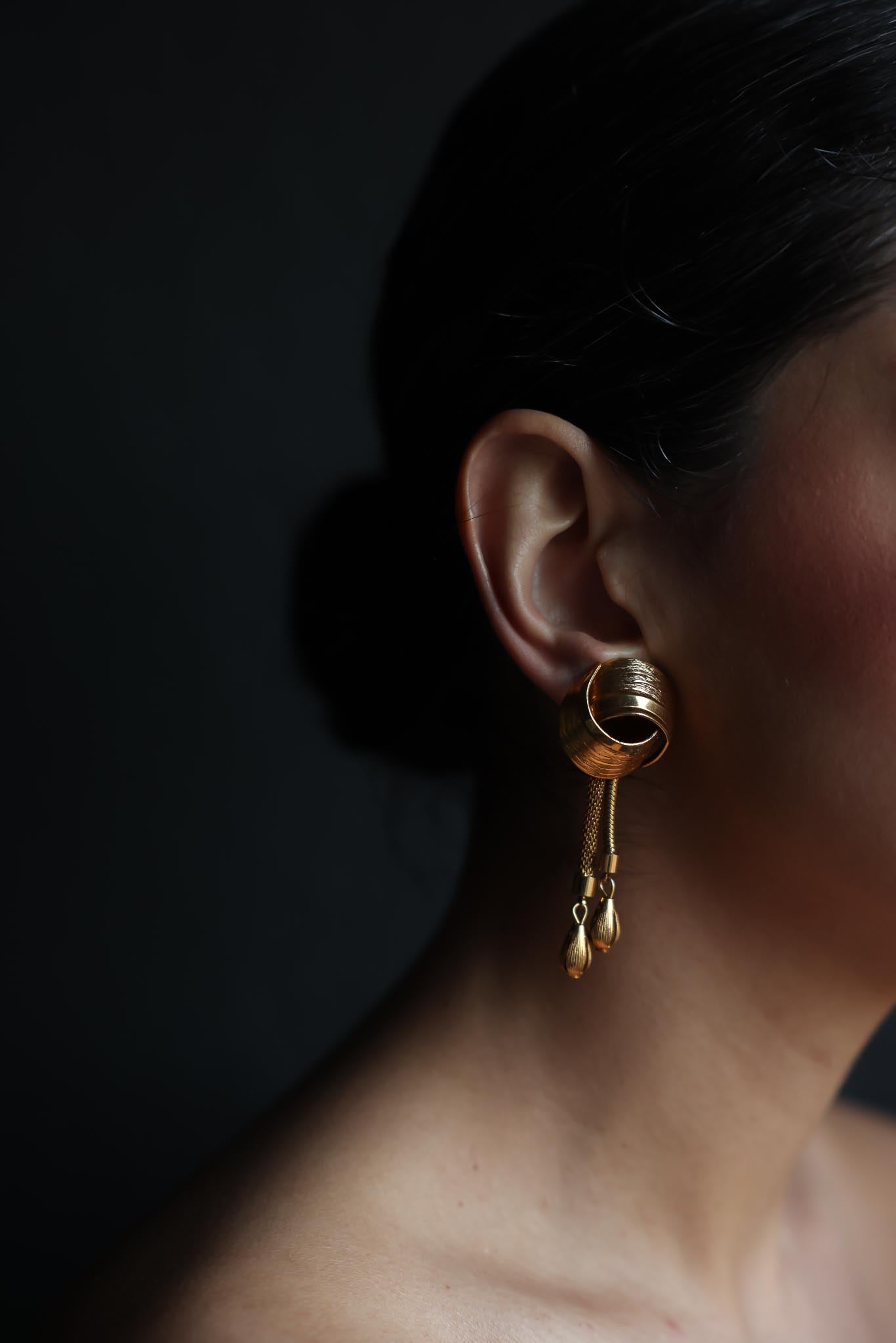 Brushed Gold Clip-On Tassel Earrings|Vintage Baazaar 