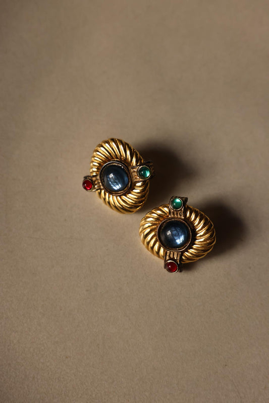 Sculpted Jewel-Tone Pierced Earrings|Vintage Baazaar 