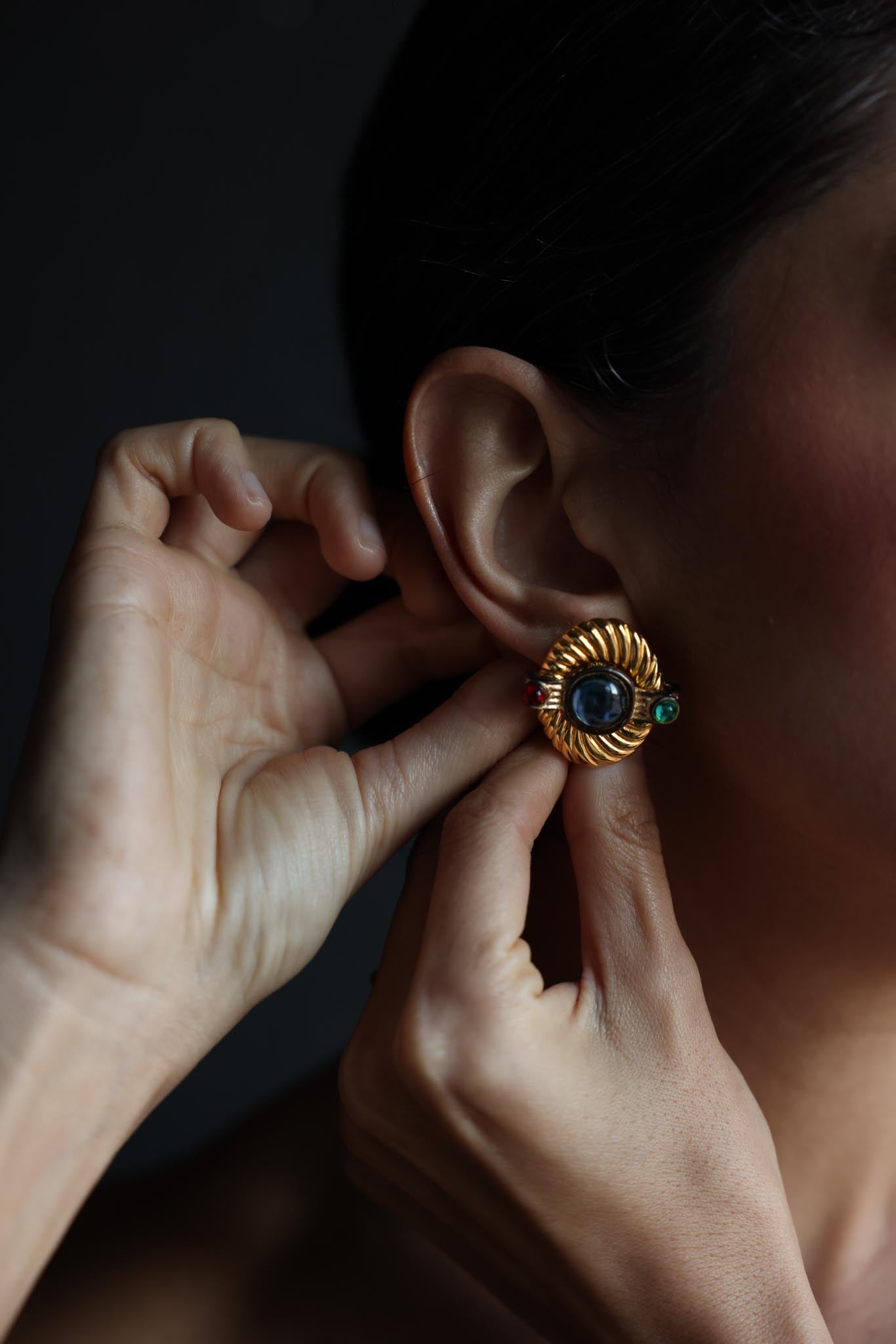 Sculpted Jewel-Tone Pierced Earrings|Vintage Baazaar 