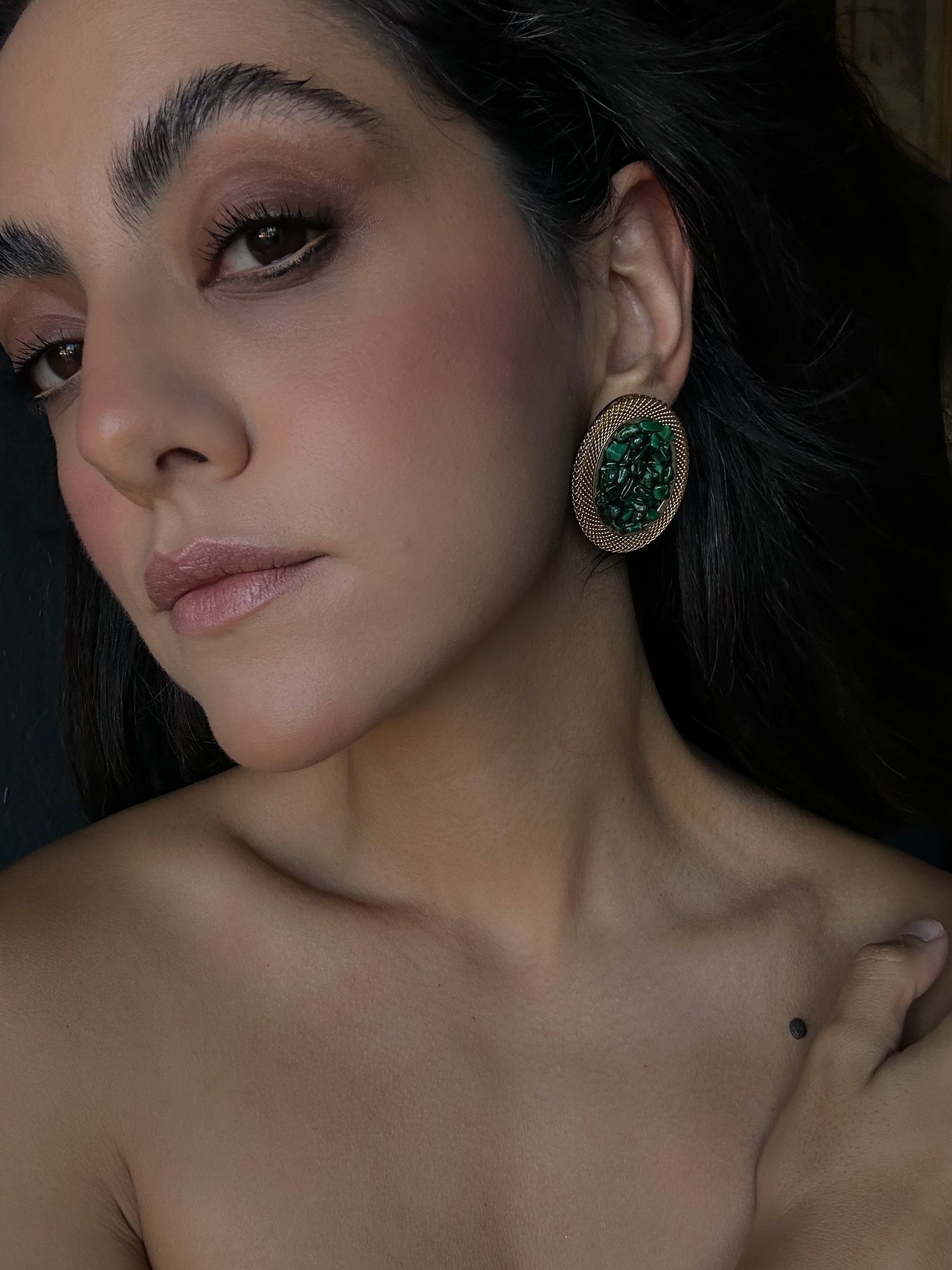 Emerald Treasure Mech Earrings|Vintage Baazaar 