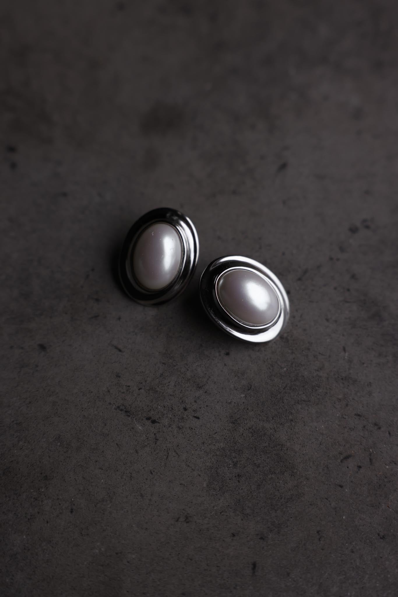 Silver-Tone Oval Faux Pearl Clip-On Earrings