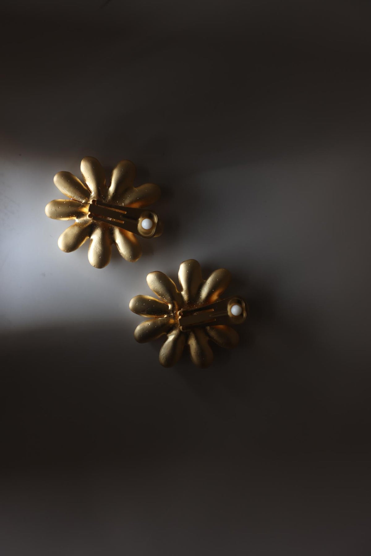Gold Tone Faux Pearl Flower Clip-On Earrings