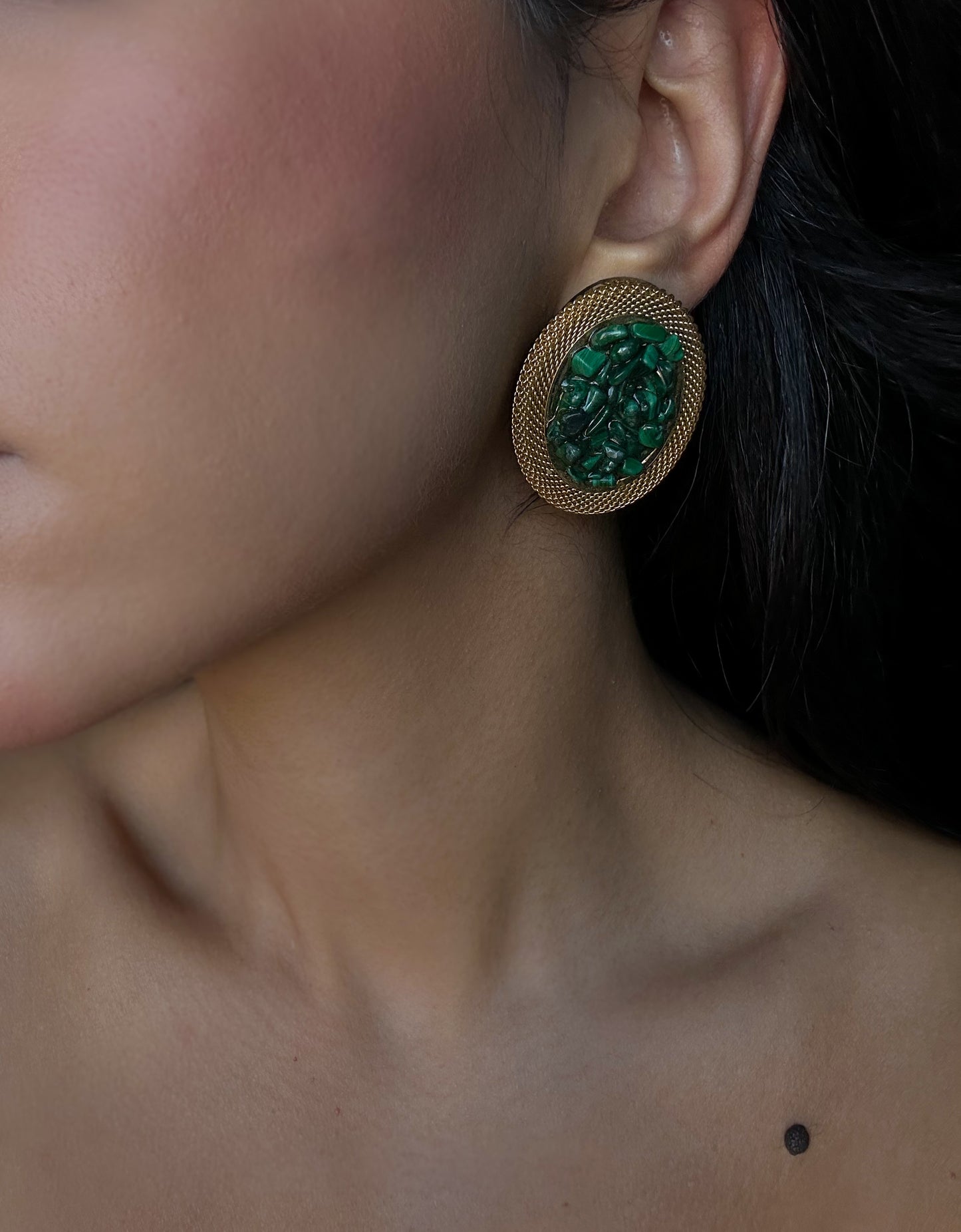 Emerald Treasure Mech Earrings|Vintage Baazaar 