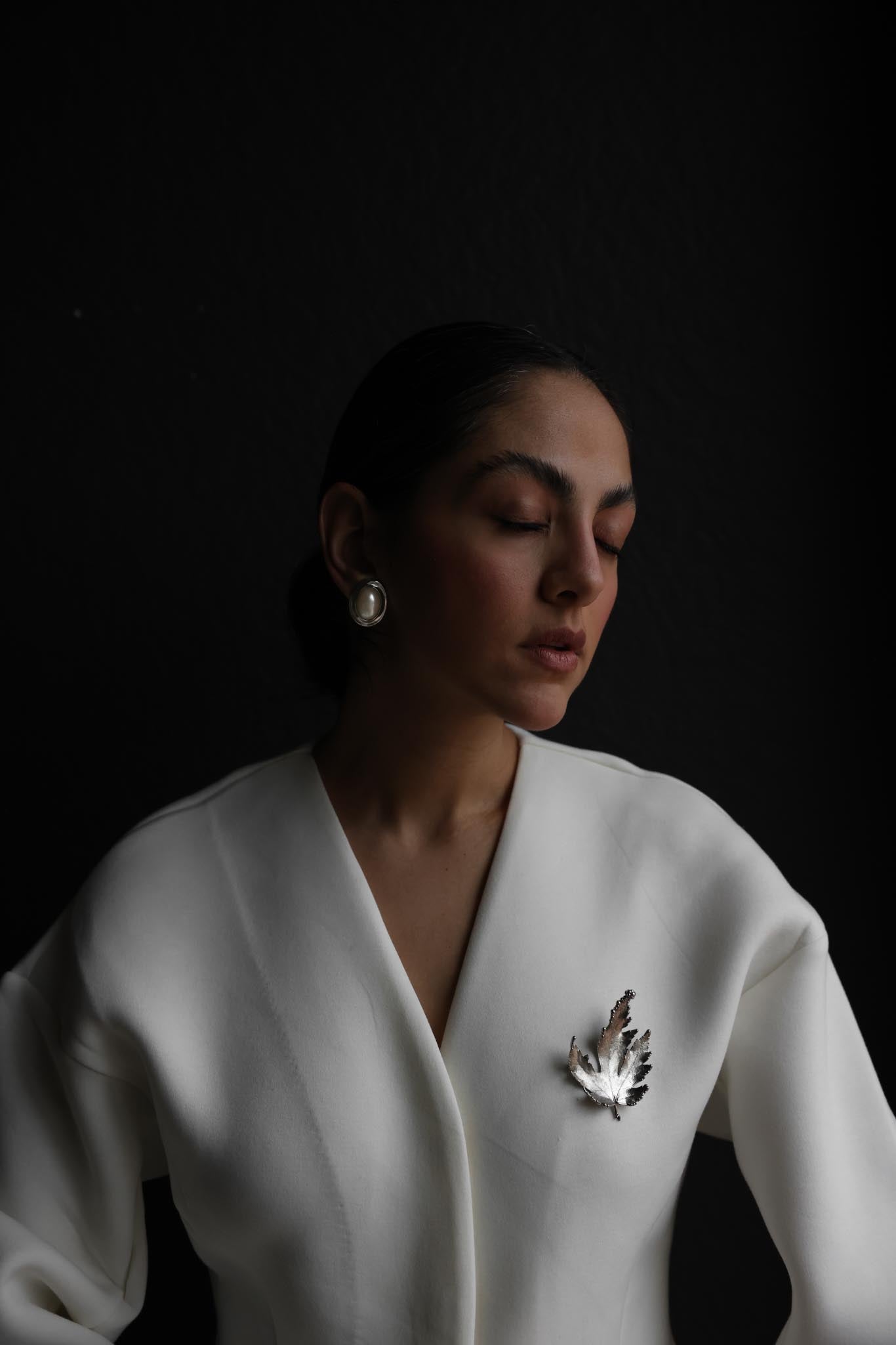 Silver-Tone Leaf Brooch