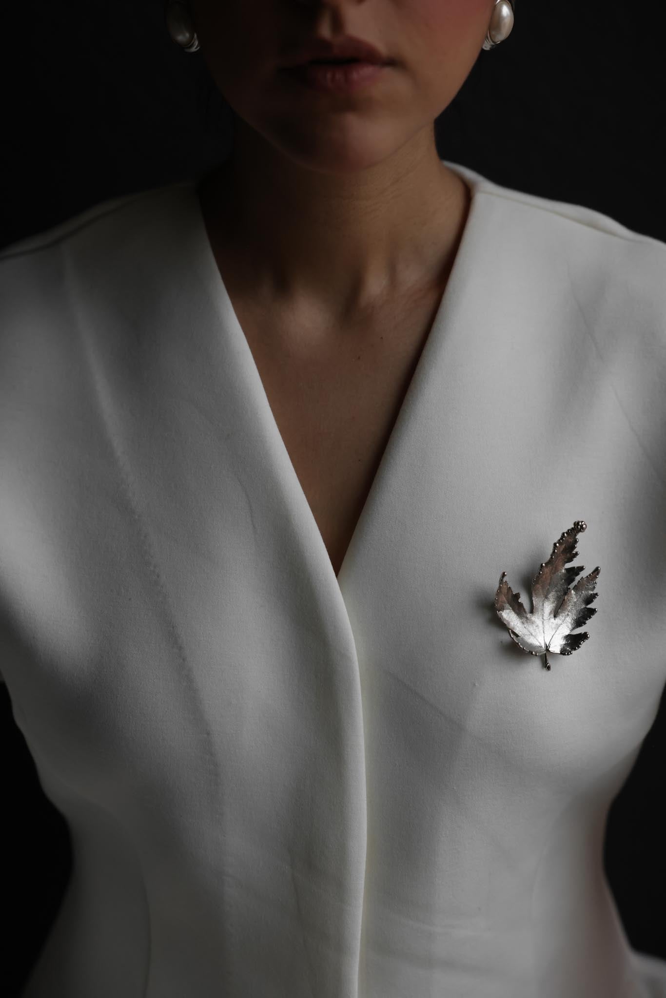 Silver-Tone Leaf Brooch