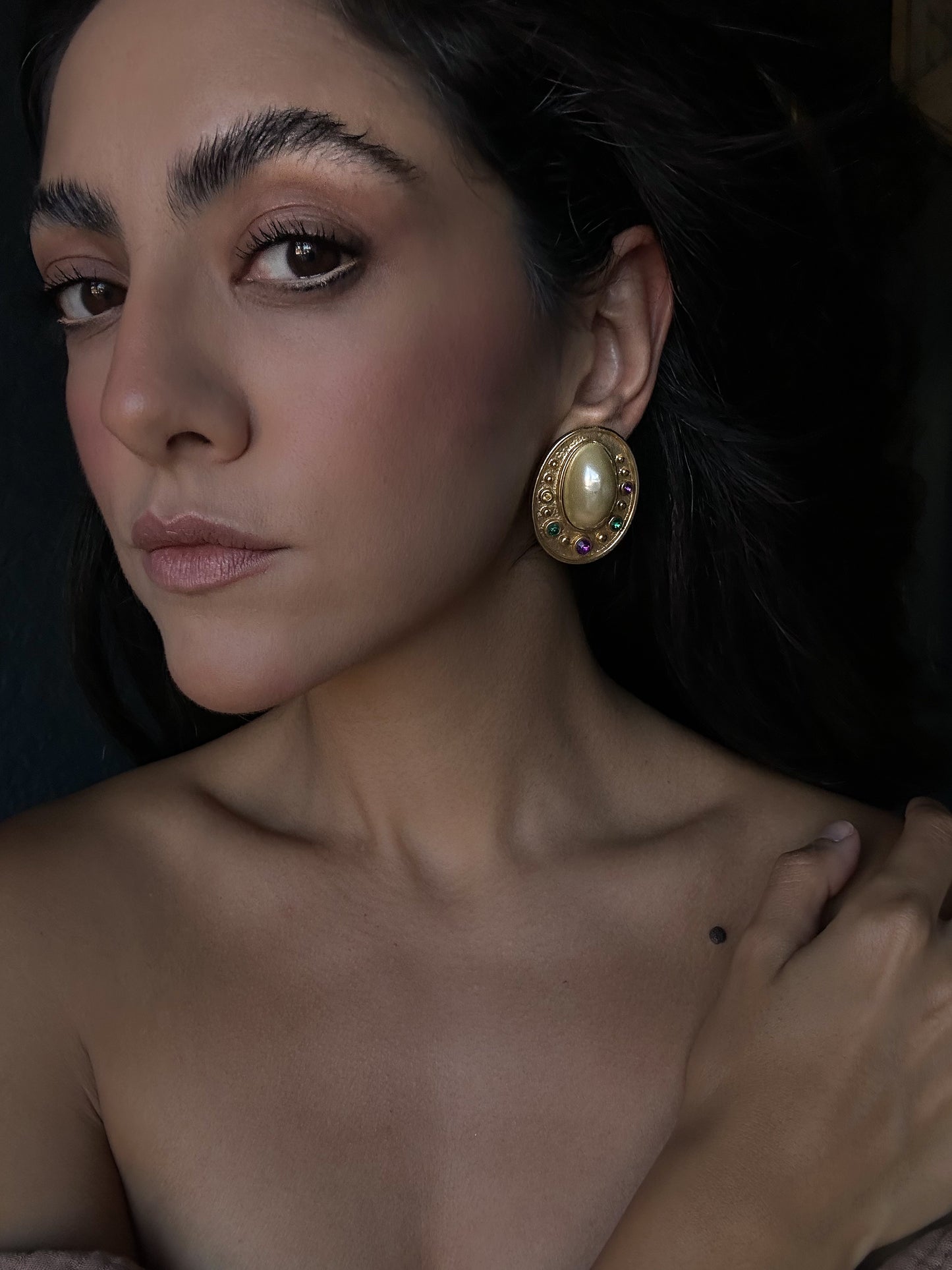 Opulent Jewel- Toned Medallion Earrings|Vintage Baazaar 