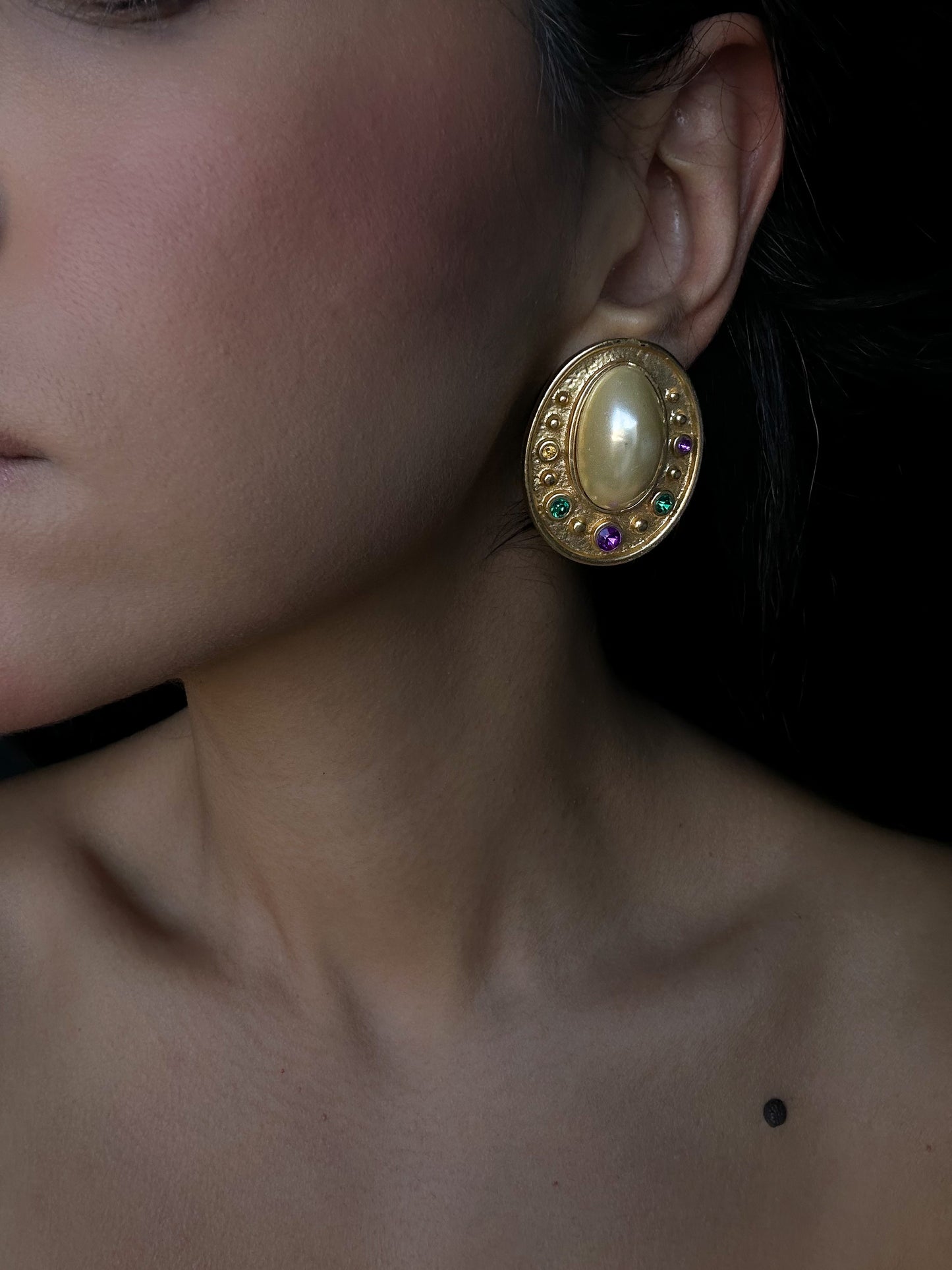 Opulent Jewel- Toned Medallion Earrings|Vintage Baazaar 