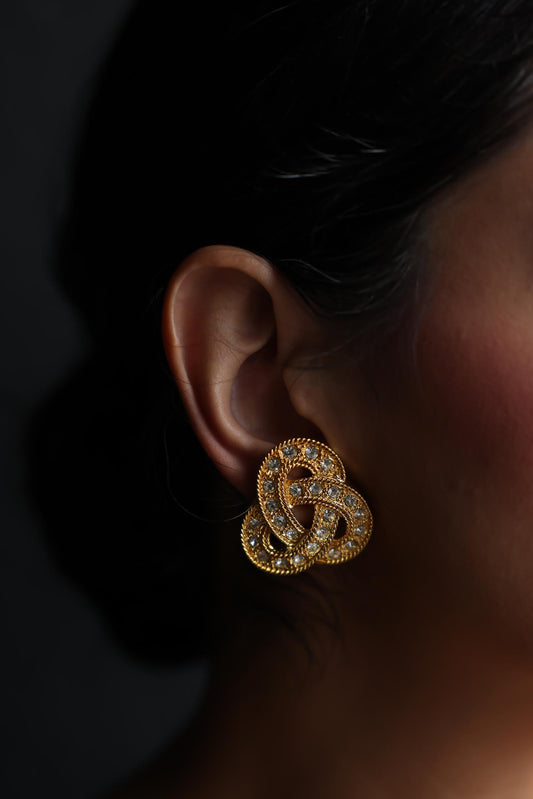 Gold-Tone Knot Clip-On Earrings with Clear Rhinestones