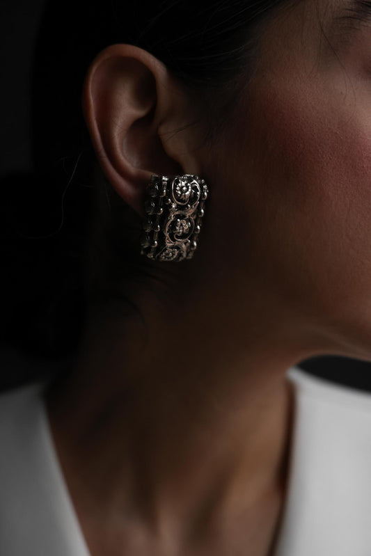 Silver-Tone Ornate Clip-On Earrings