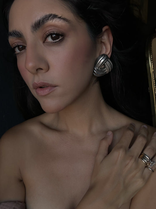 Bold Silver Tone Knotted Earrings|Vintage Baazaar 