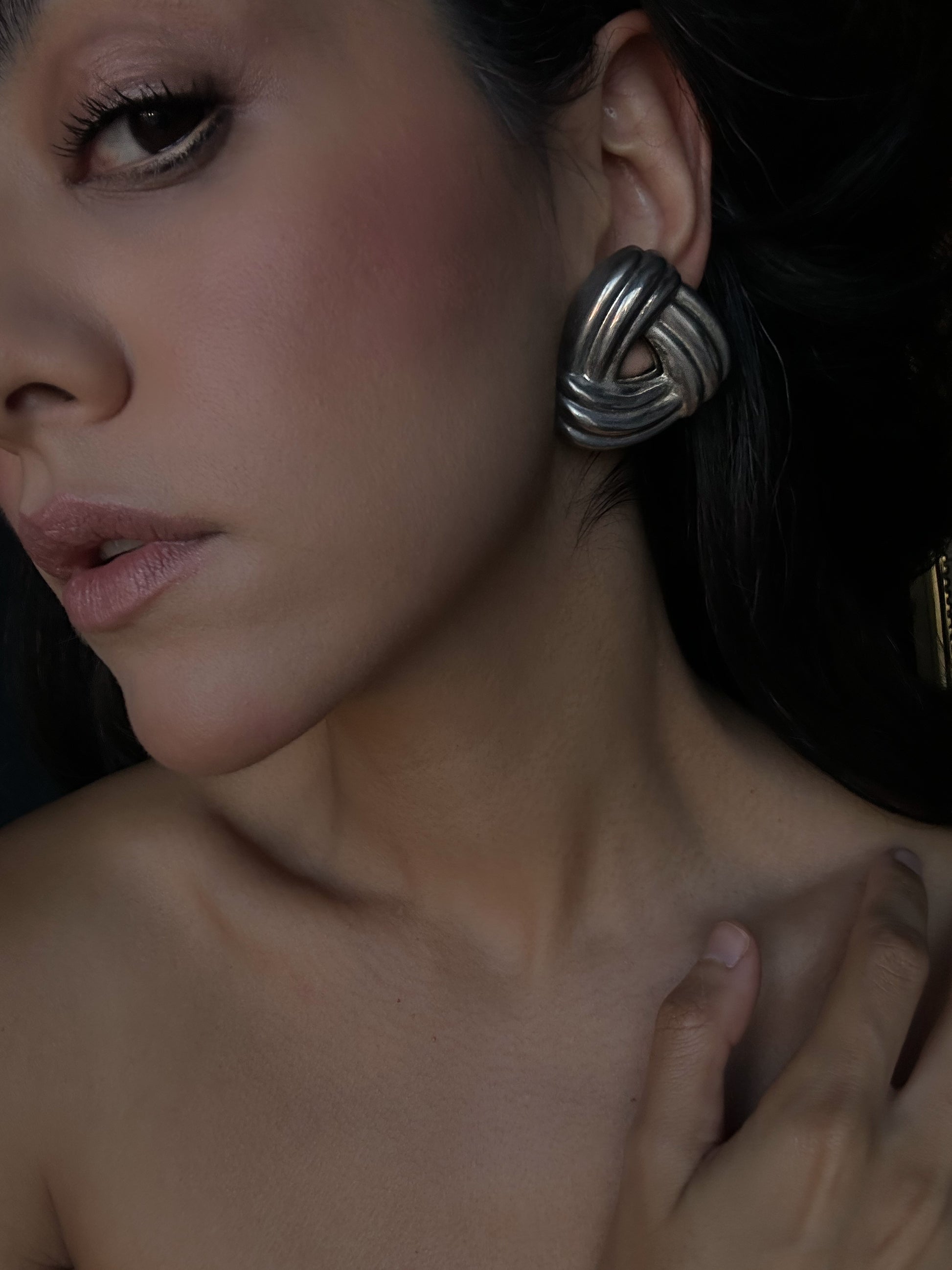 Bold Silver Tone Knotted Earrings|Vintage Baazaar 
