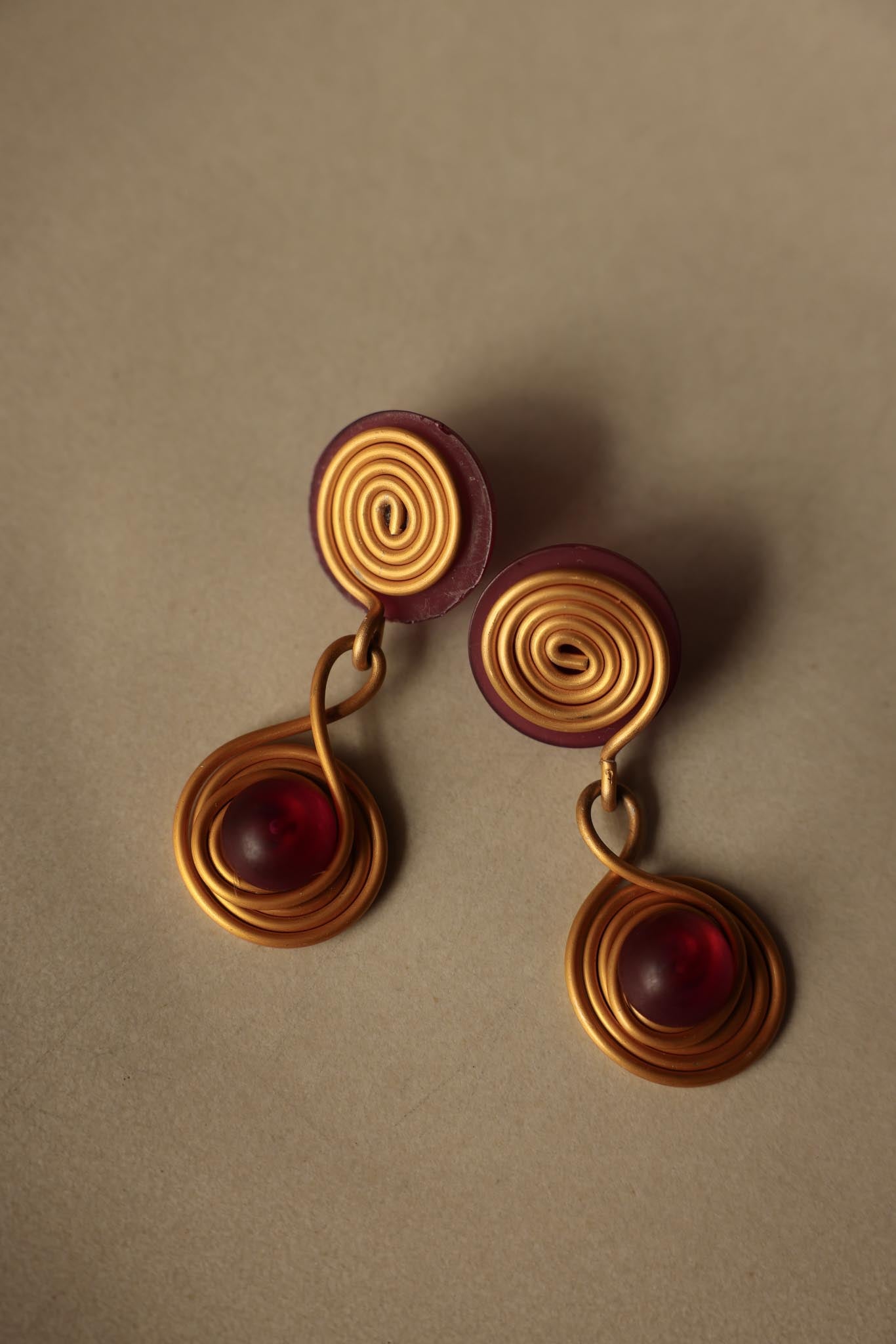 Purple and Gold Spiral Drop Earrings|Vintage Baazaar 