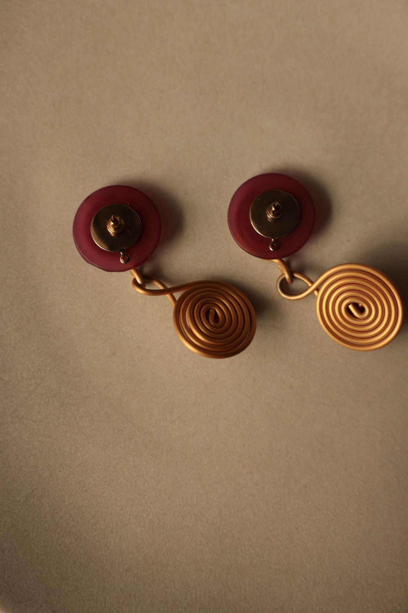 Purple and Gold Spiral Drop Earrings|Vintage Baazaar 